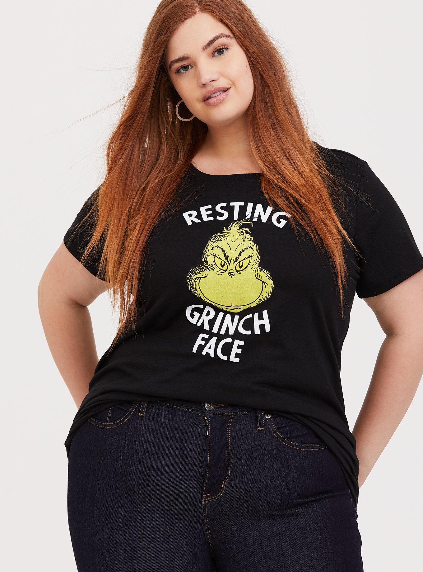 Dr. Seuss Resting Grinch Face Black Crew Tee, , hi-res