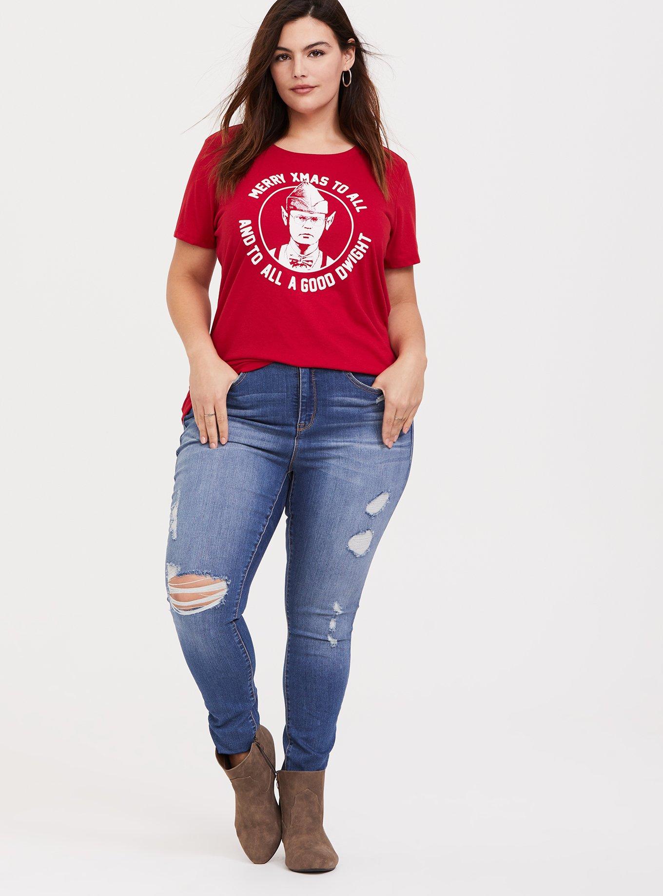 The Office Merry Xmas Good Dwight Red Crew Neck Tee, JESTER RED, alternate