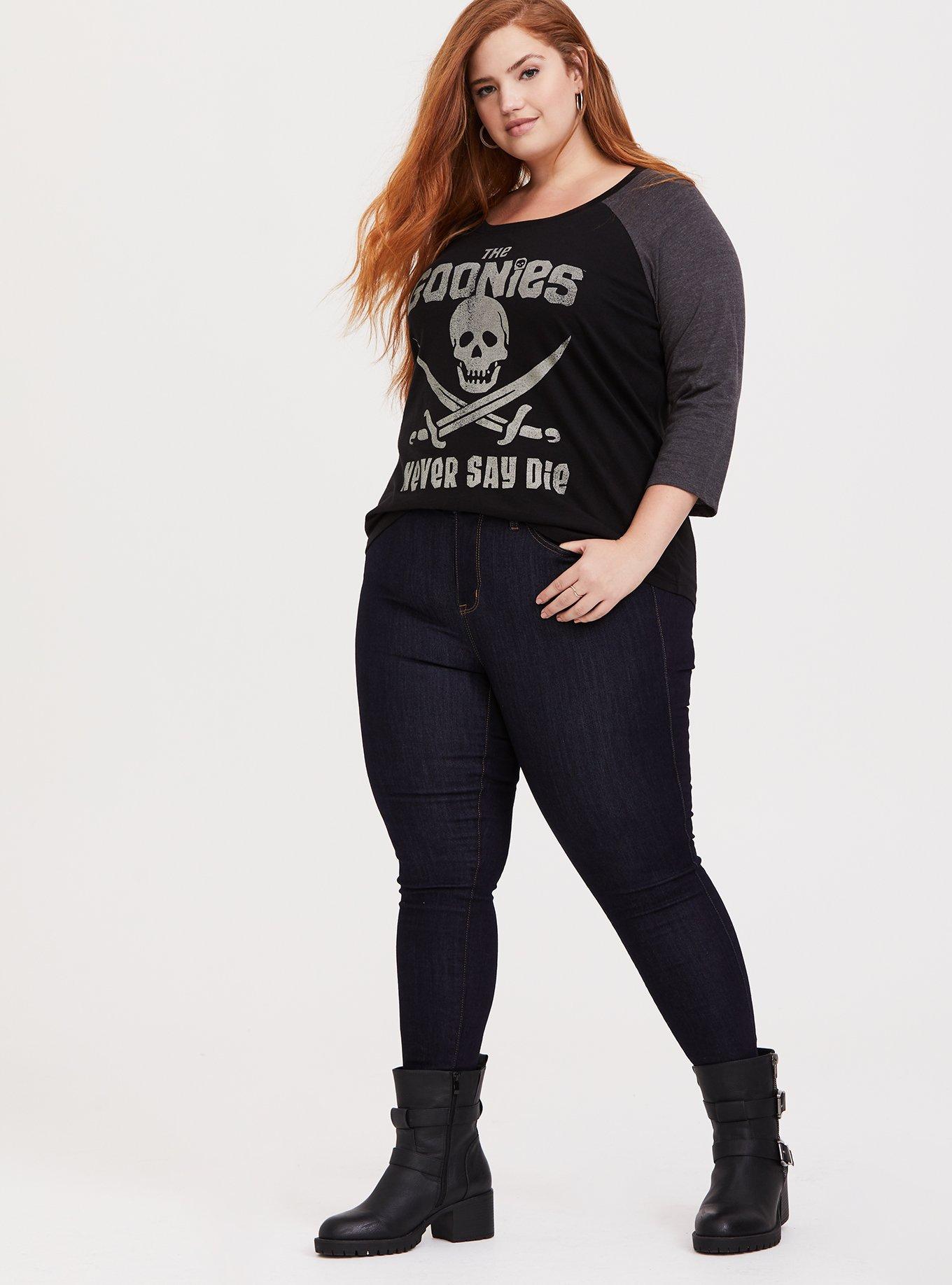 Plus Size - The Goonies Never Say Die Black & Grey Raglan Tee - Torrid