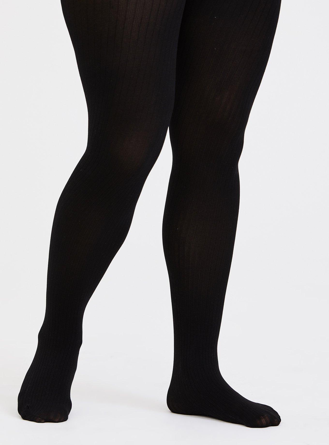 Plus Size - Black Rib Control Top Tights - Torrid