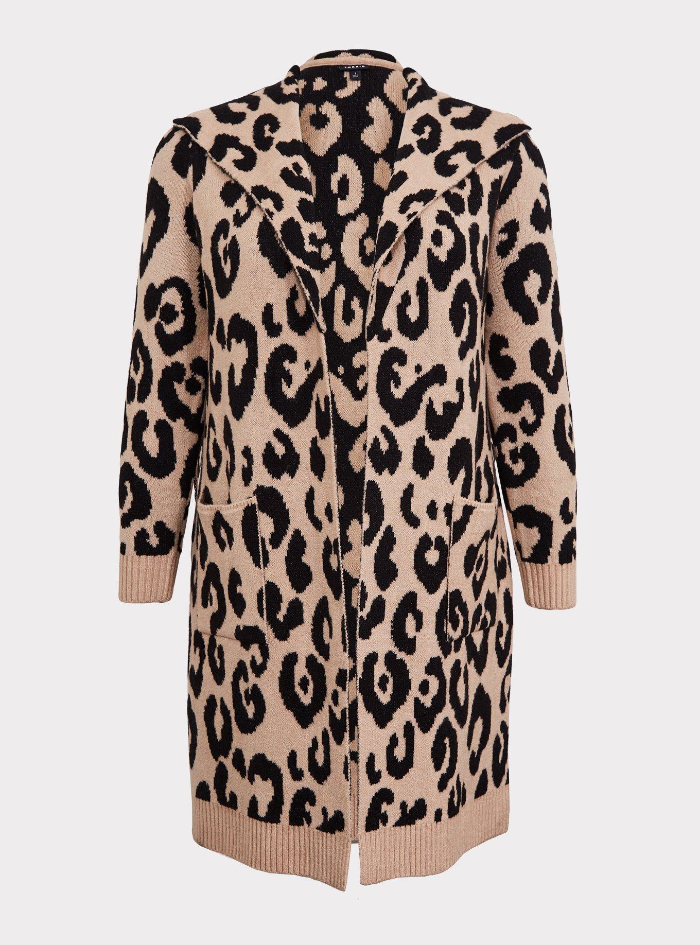 Leopard Longline Cardigan Coat , , hi-res
