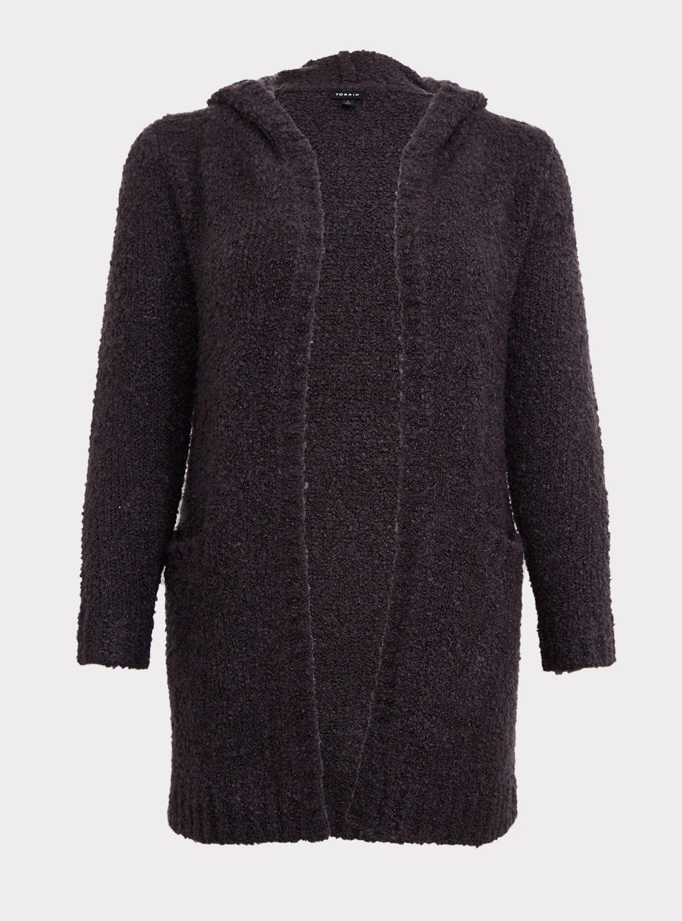 Plus Size - Charcoal Grey Boucle Hooded Cardigan Coat - Torrid