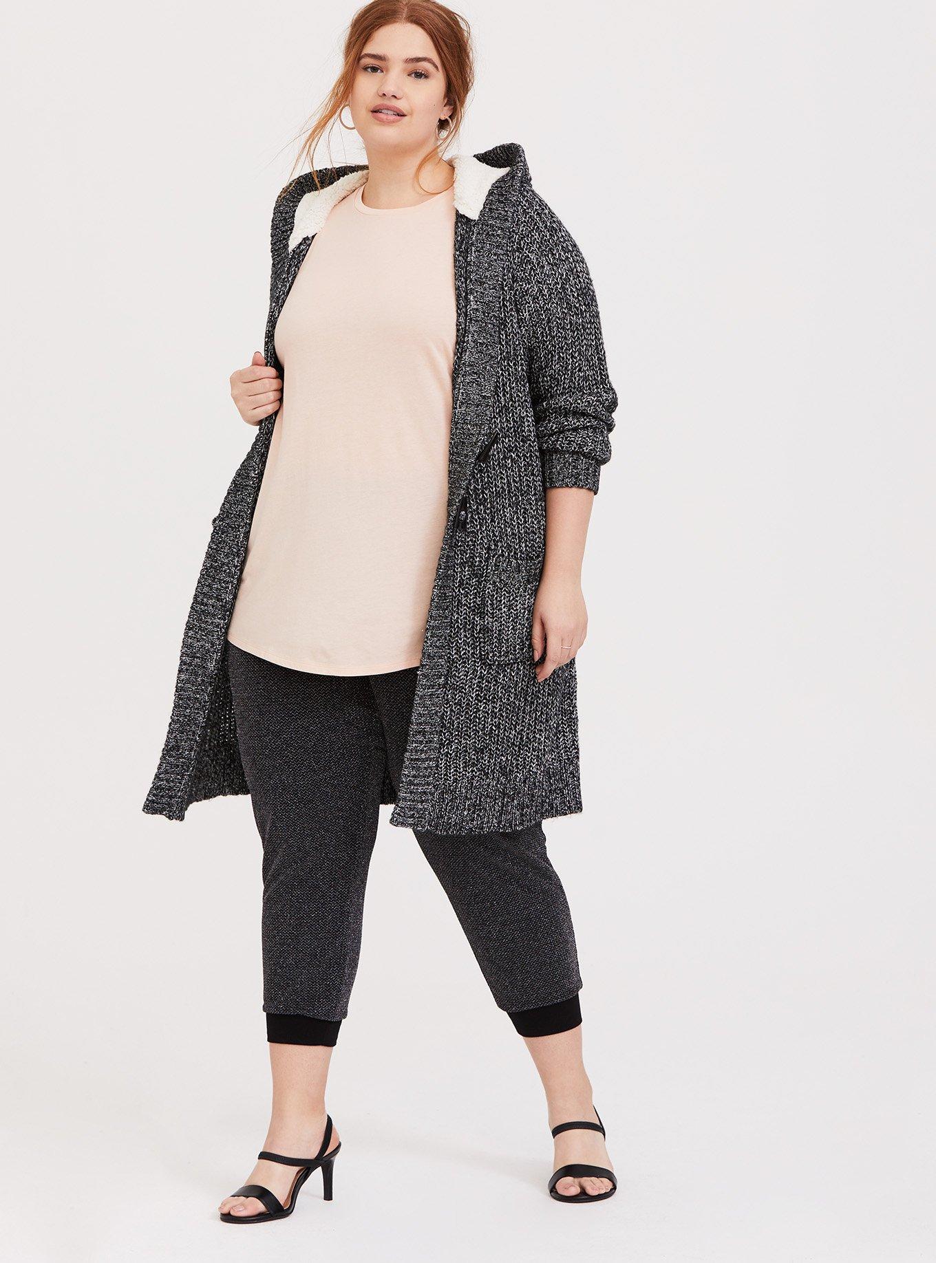 Plus Size Dark Grey Marled Longline Hooded Toggle Cardigan, GREY, alternate