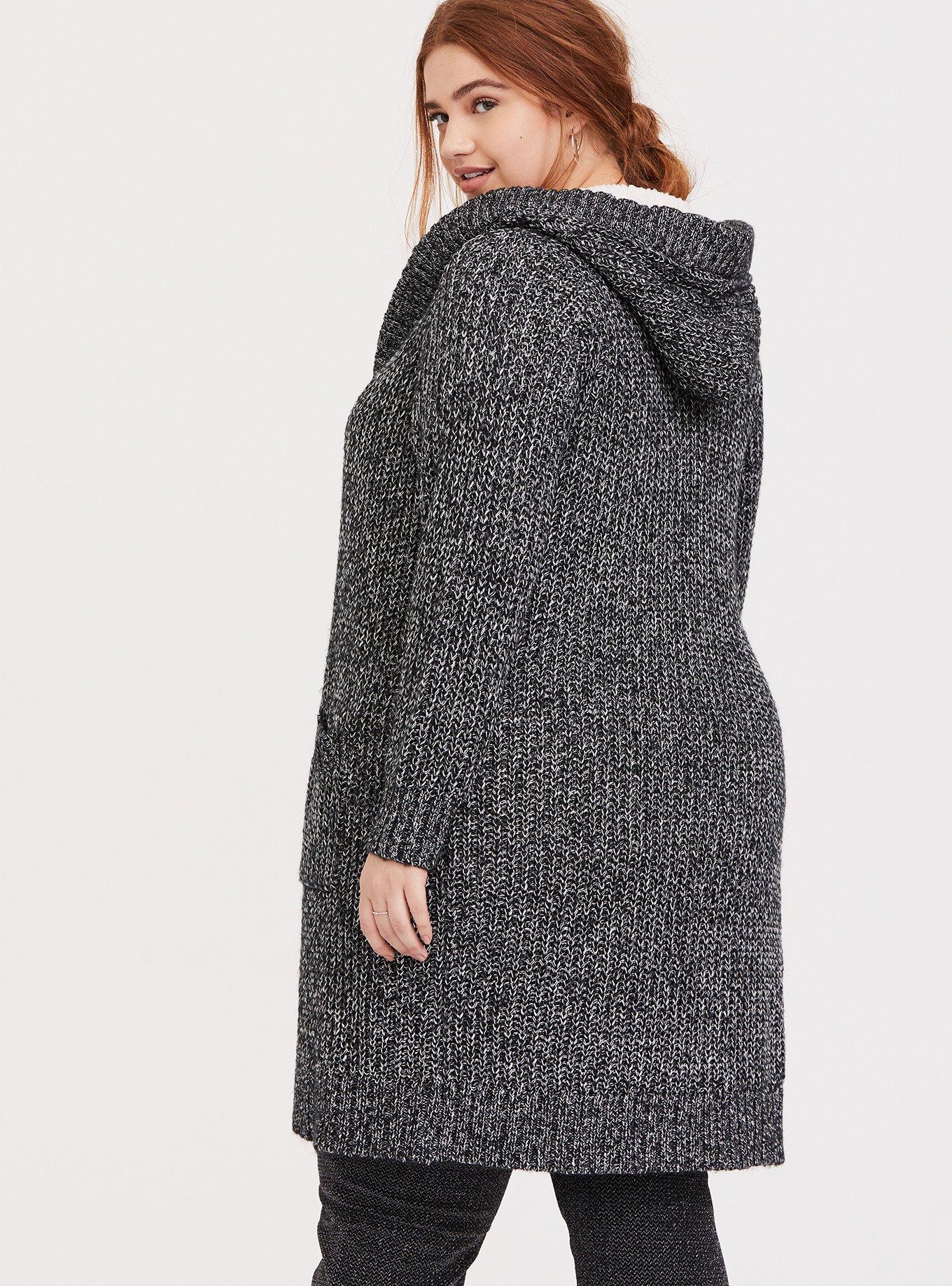 Plus Size Dark Grey Marled Longline Hooded Toggle Cardigan, GREY, alternate