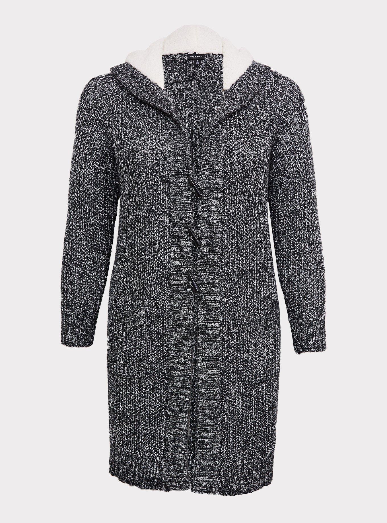 Dark Grey Marled Longline Hooded Toggle Cardigan, , hi-res