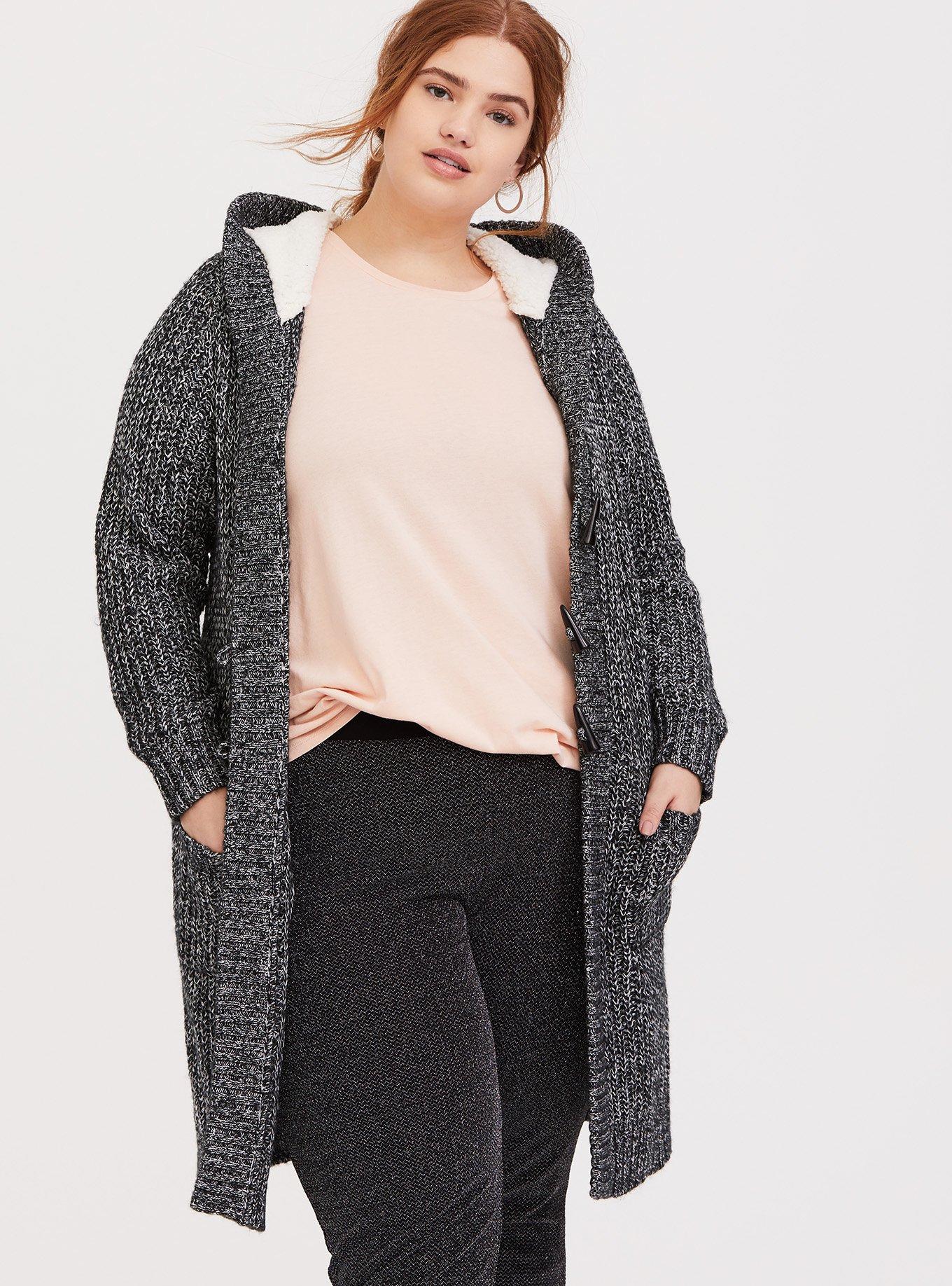 Dark Grey Marled Longline Hooded Toggle Cardigan, , hi-res