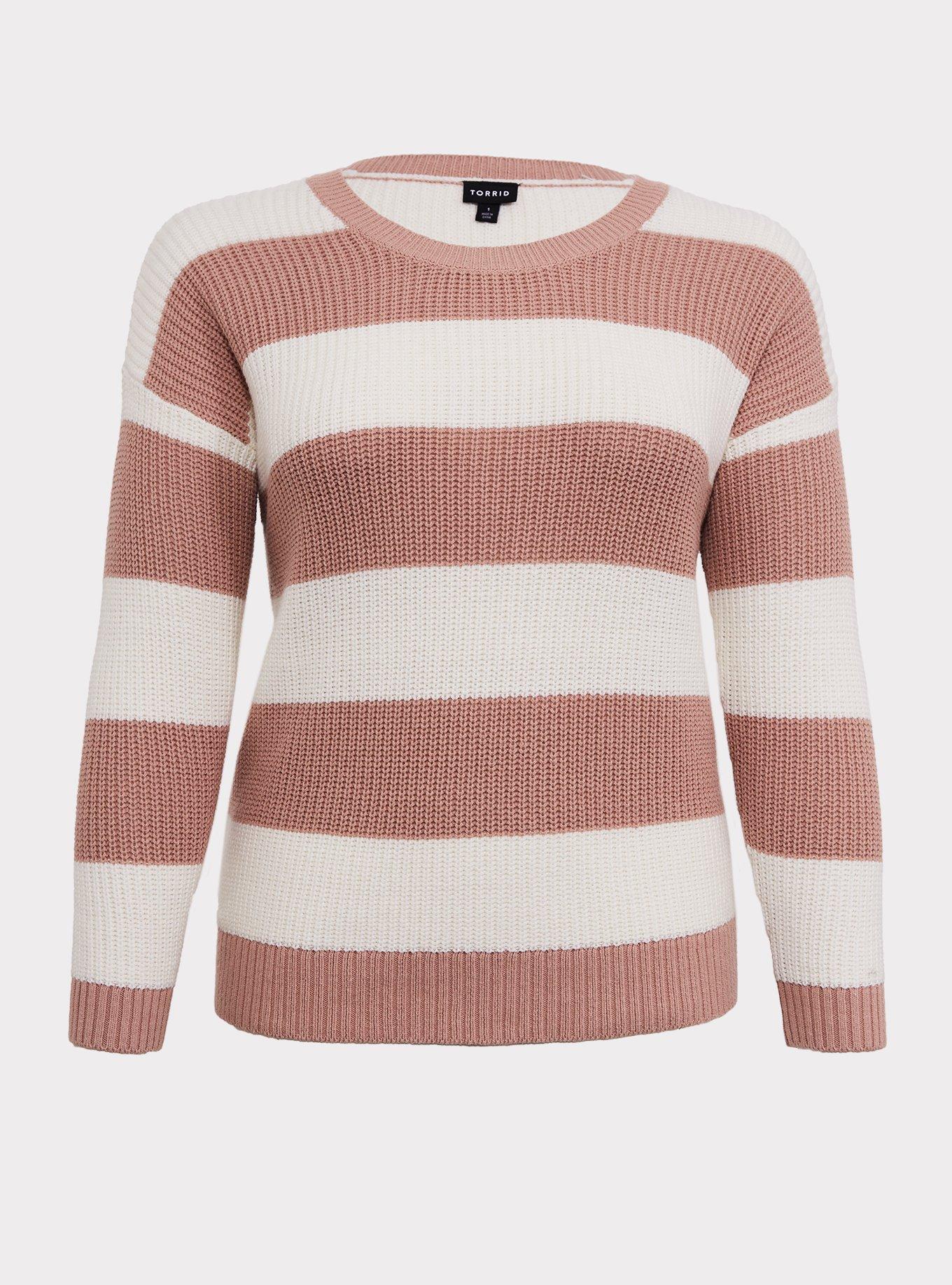 Pullover Drop Shoulder Sweater, BLUSH STRIPE, hi-res