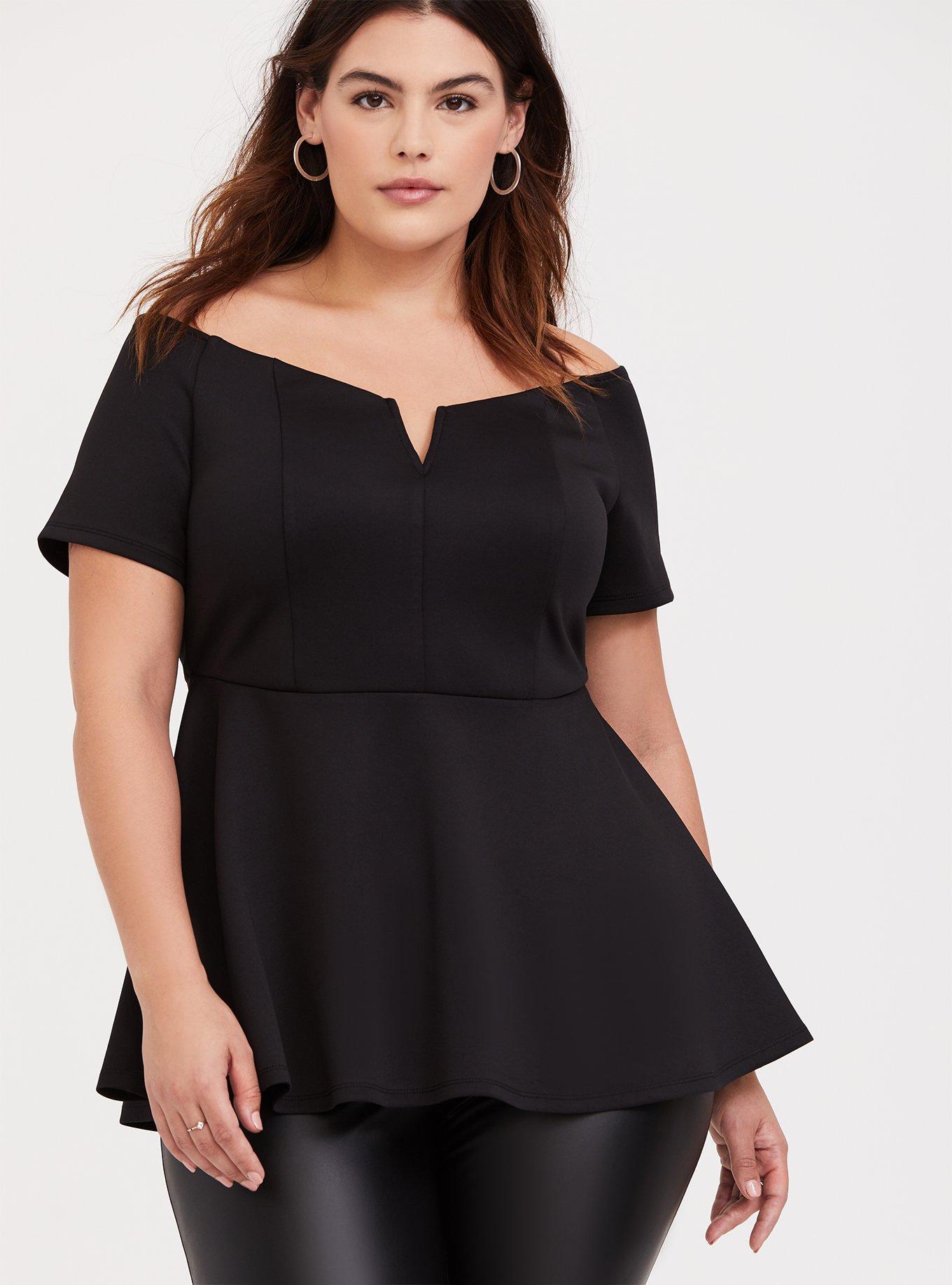 Dresses, Plus Size Off Shoulder Black Peplum Dress