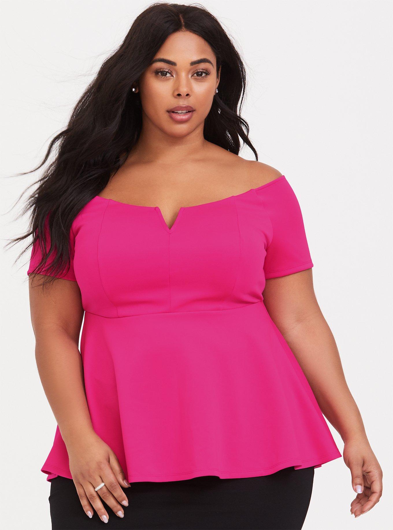 Plus Size - Scuba Off-Shoulder V Bar Peplum Top - Torrid