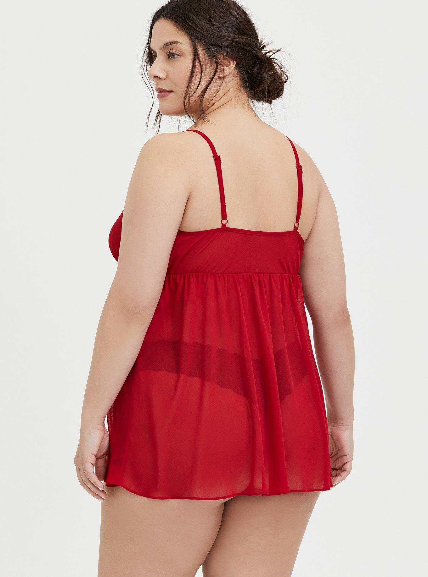 Outlander Red Chiffon & Lace Strappy Babydoll, JESTER RED, alternate