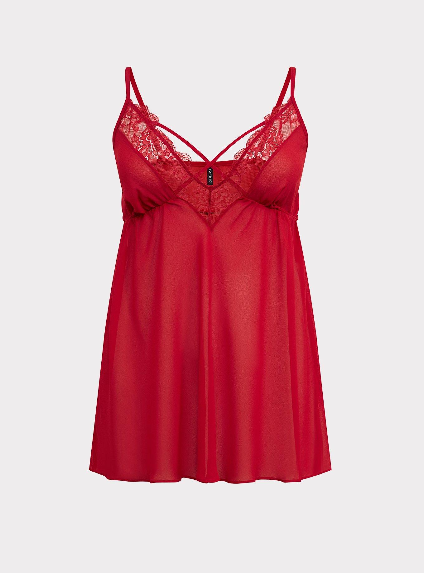 Outlander Red Chiffon & Lace Strappy Babydoll, JESTER RED, hi-res
