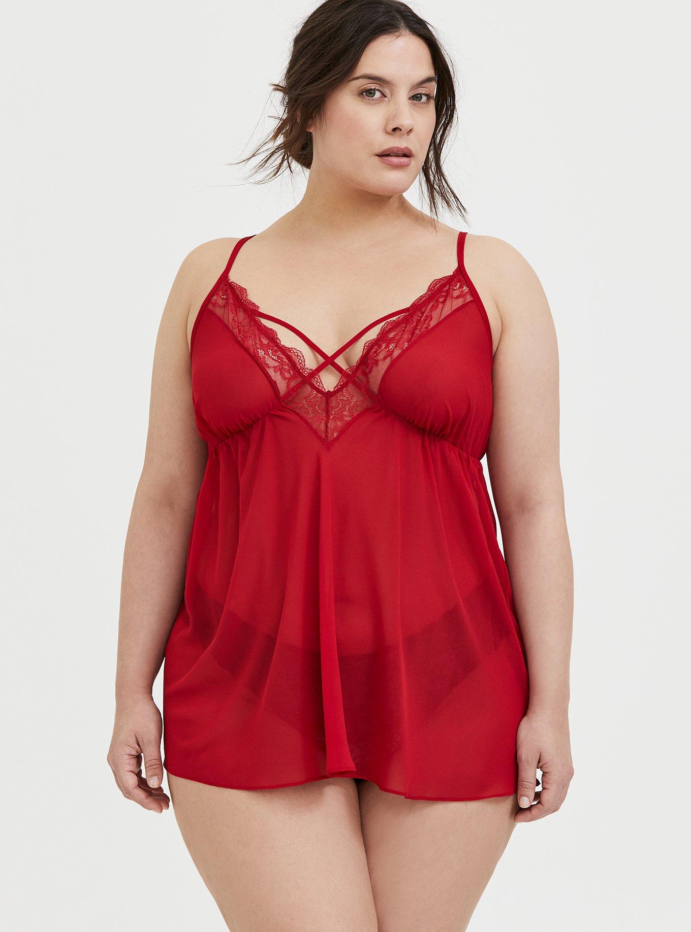 Outlander Red Chiffon & Lace Strappy Babydoll, JESTER RED, hi-res