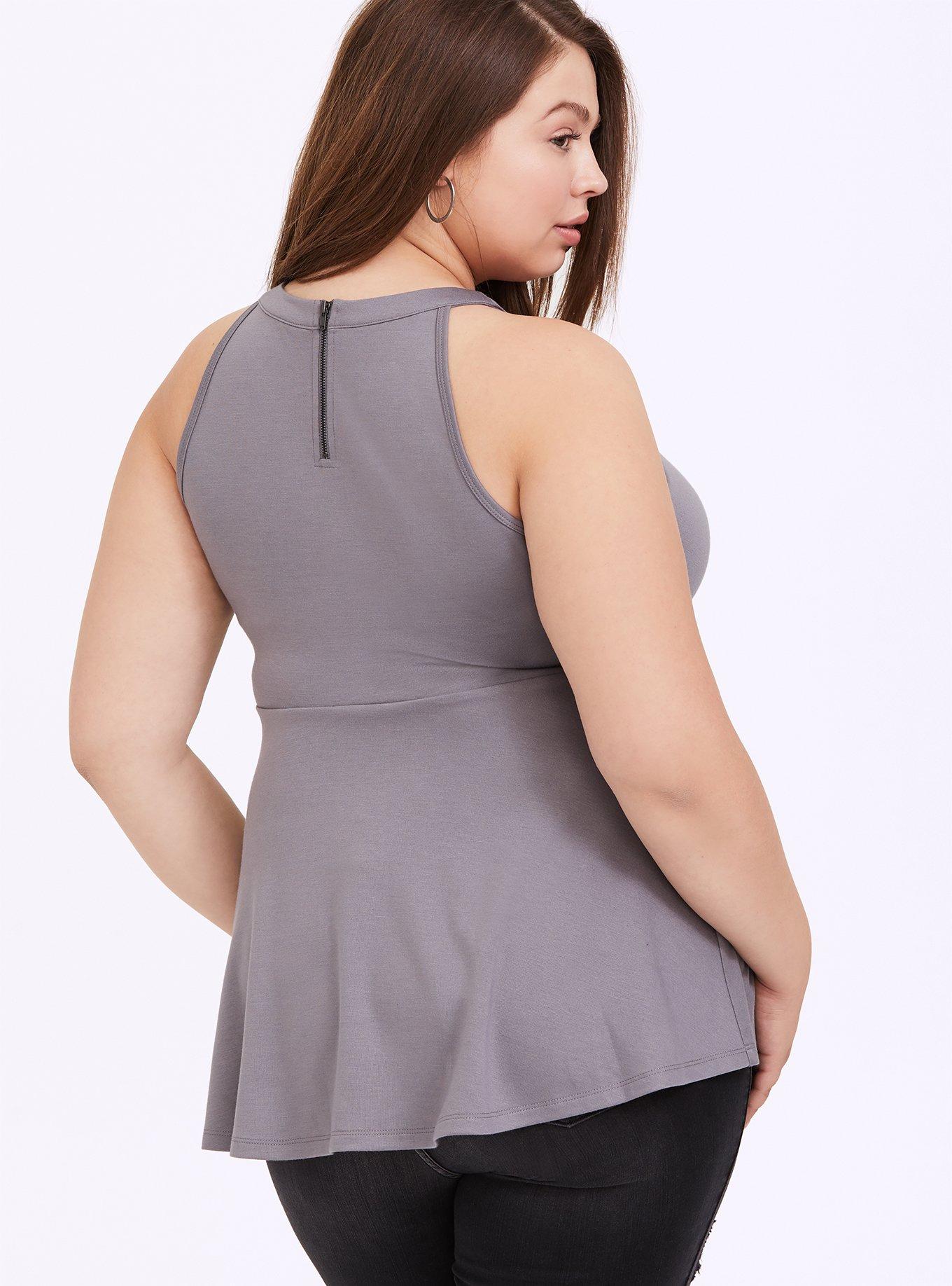 Ponte Studded Peplum Top, DARK PEARL GREY, alternate