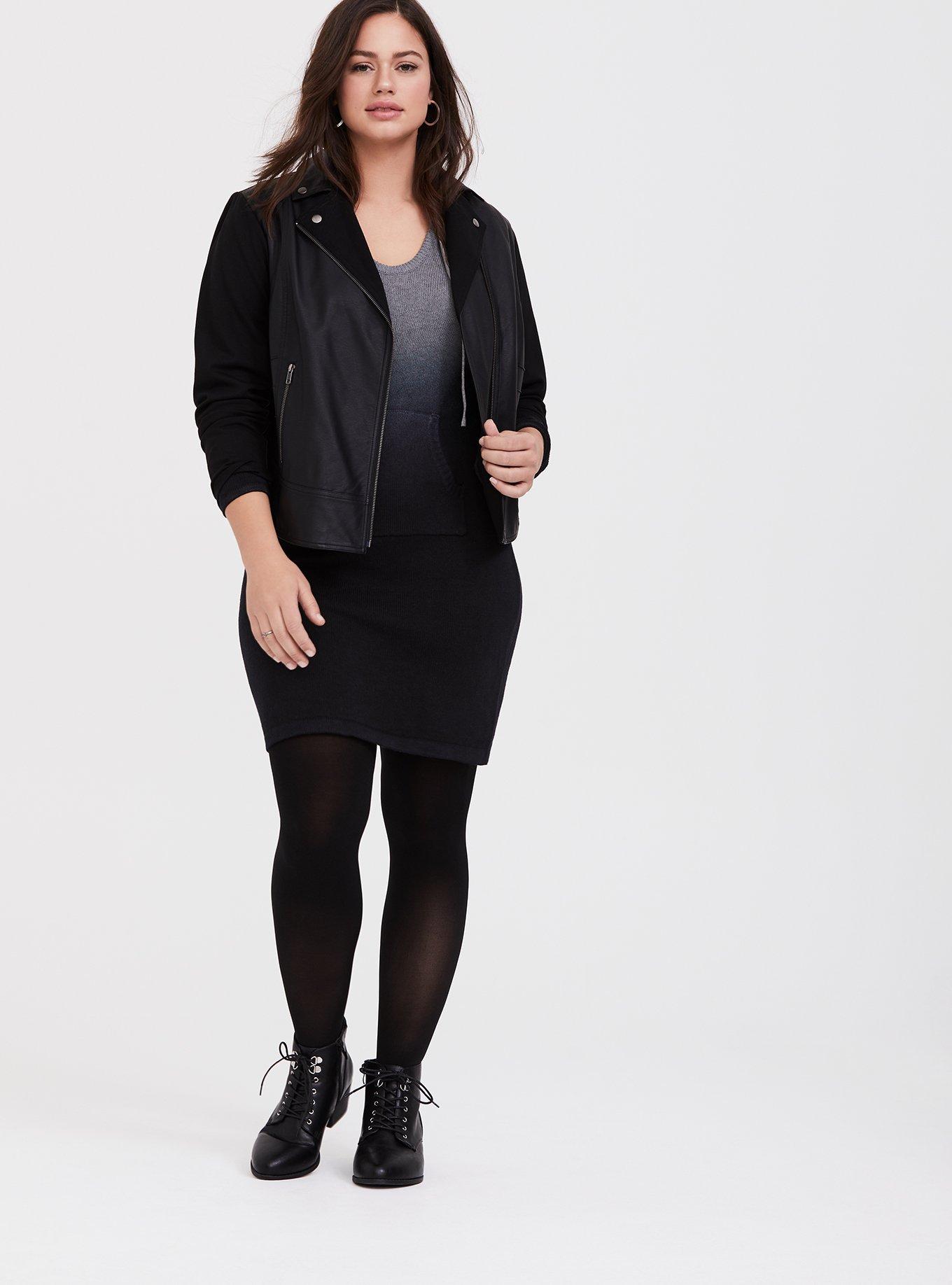 Plus Size Heathered Grey & Black Ombre Hoodie Dress, NONEC, alternate