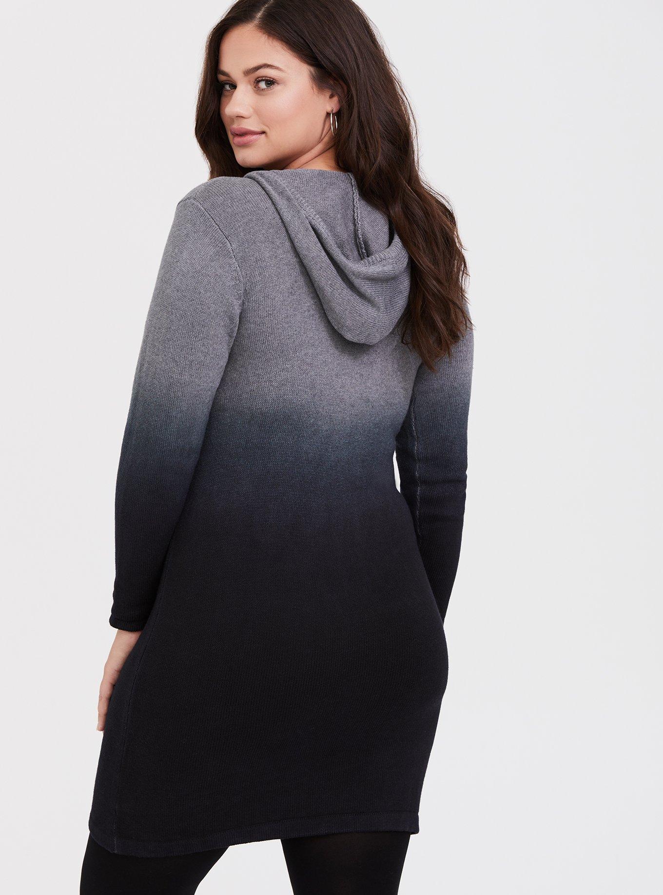 Plus Size Heathered Grey & Black Ombre Hoodie Dress, NONEC, alternate