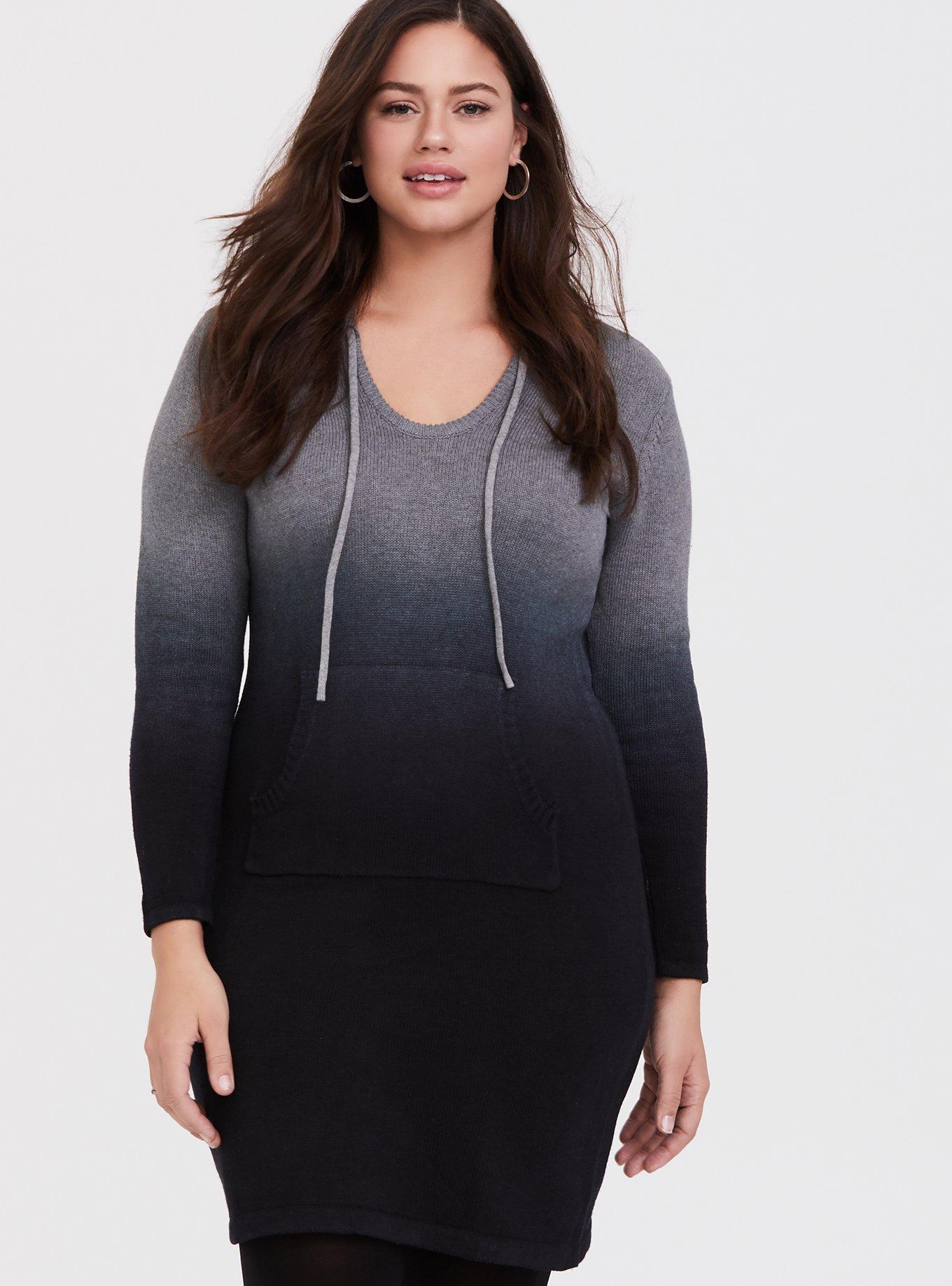 Plus Size - Heathered Grey & Black Ombre Hoodie Dress - Torrid