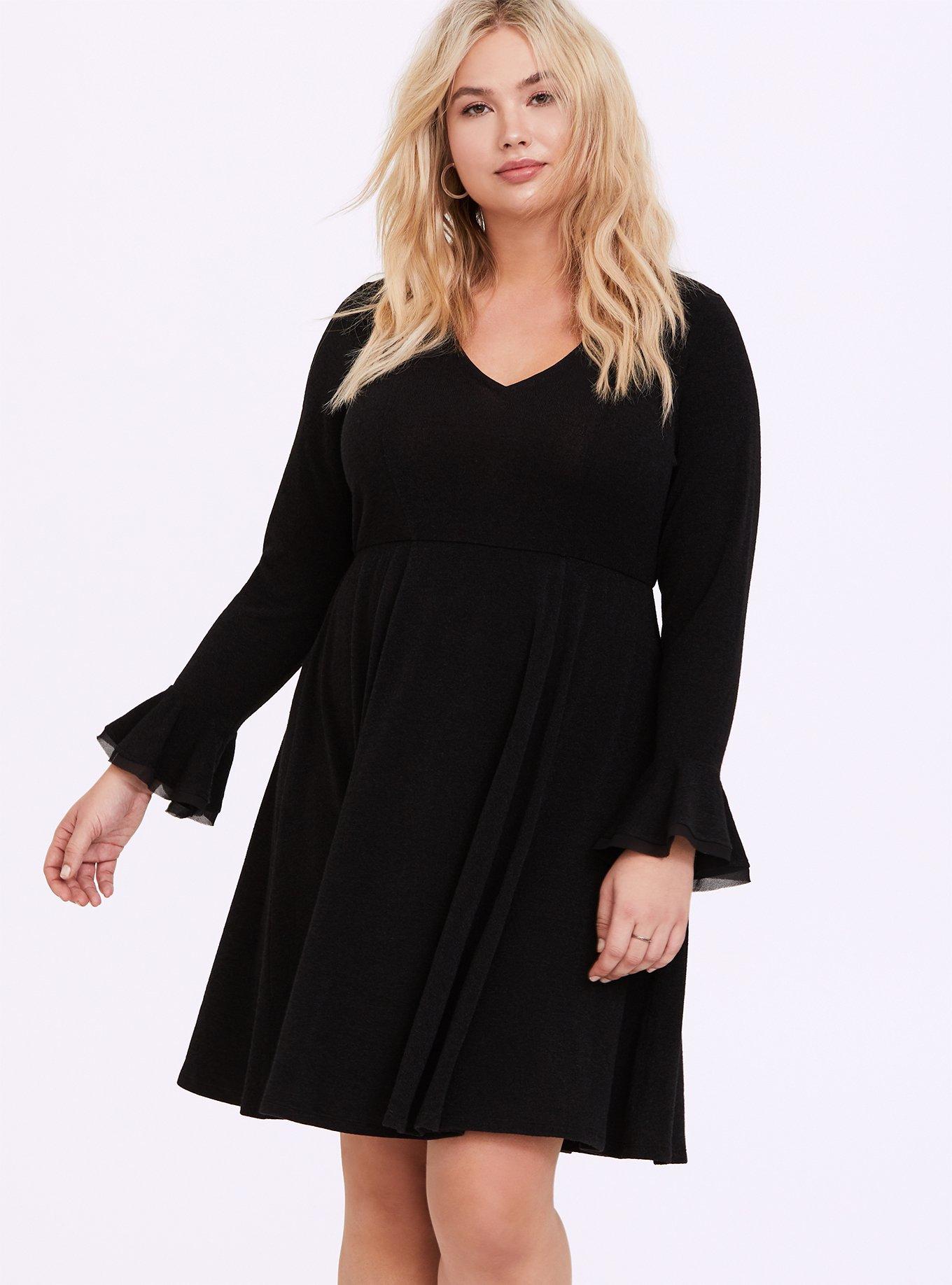 Plus Size Mini Hacci Skater Dress, DEEP BLACK, alternate