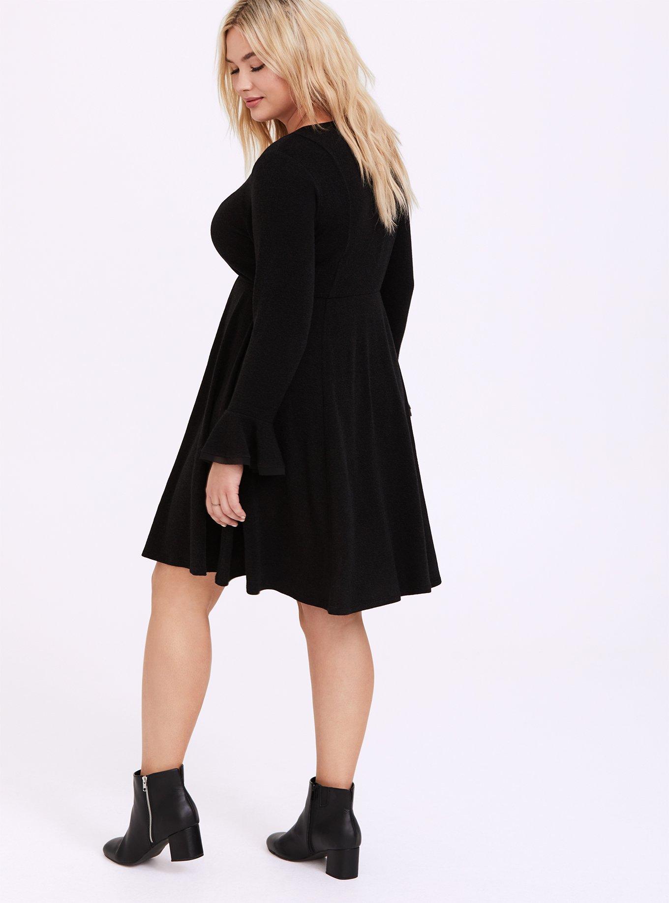 Plus Size Mini Hacci Skater Dress, DEEP BLACK, alternate