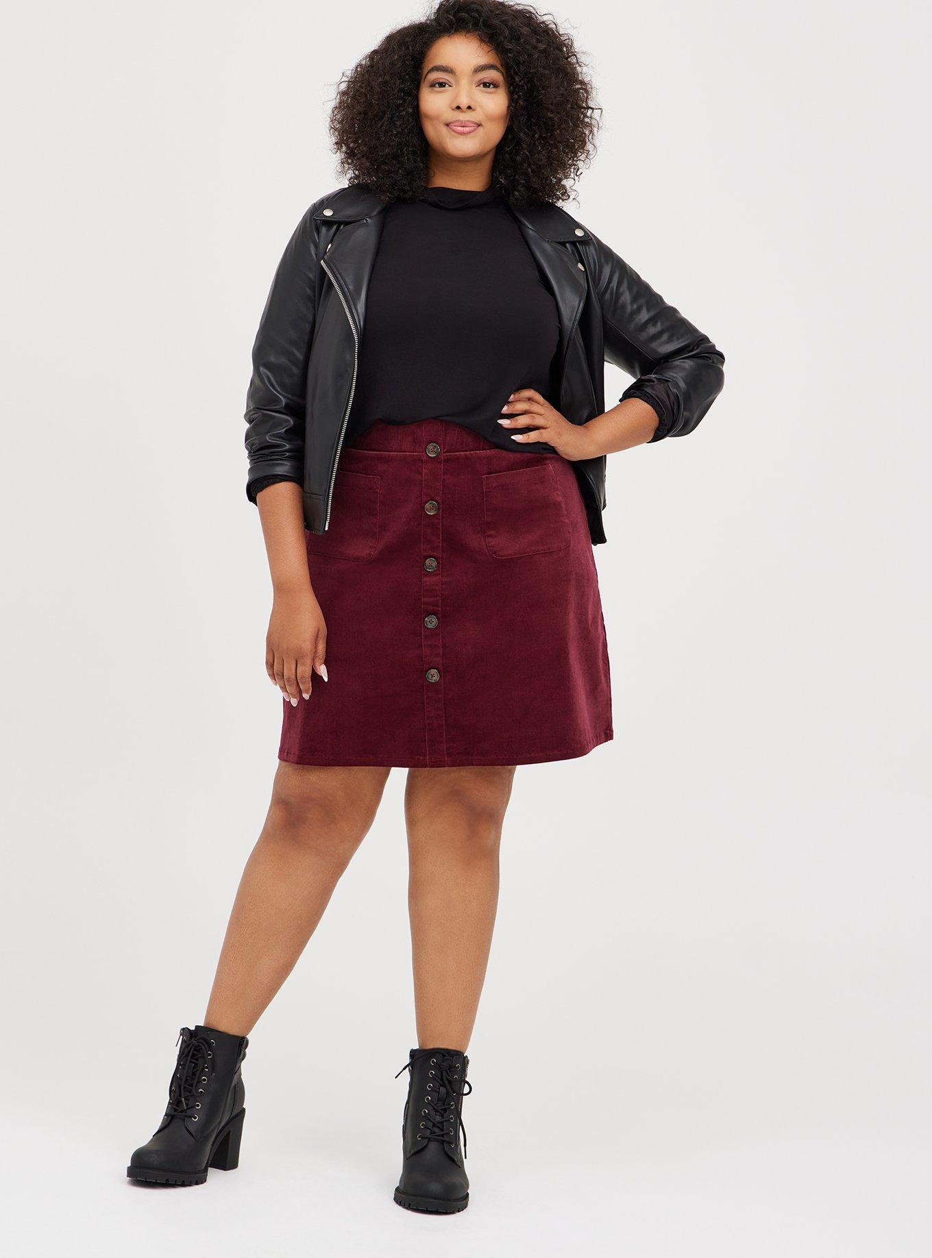 Burgundy button front best sale skirt