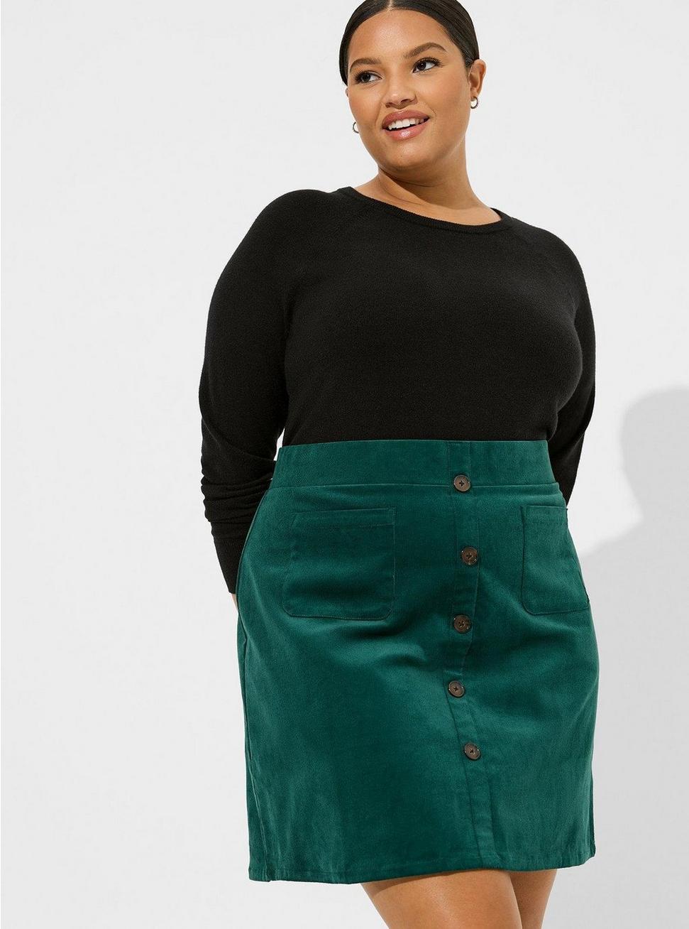 Plus Size Mini Corduroy Button-Front Skirt, BOTANICAL GARDEN, alternate