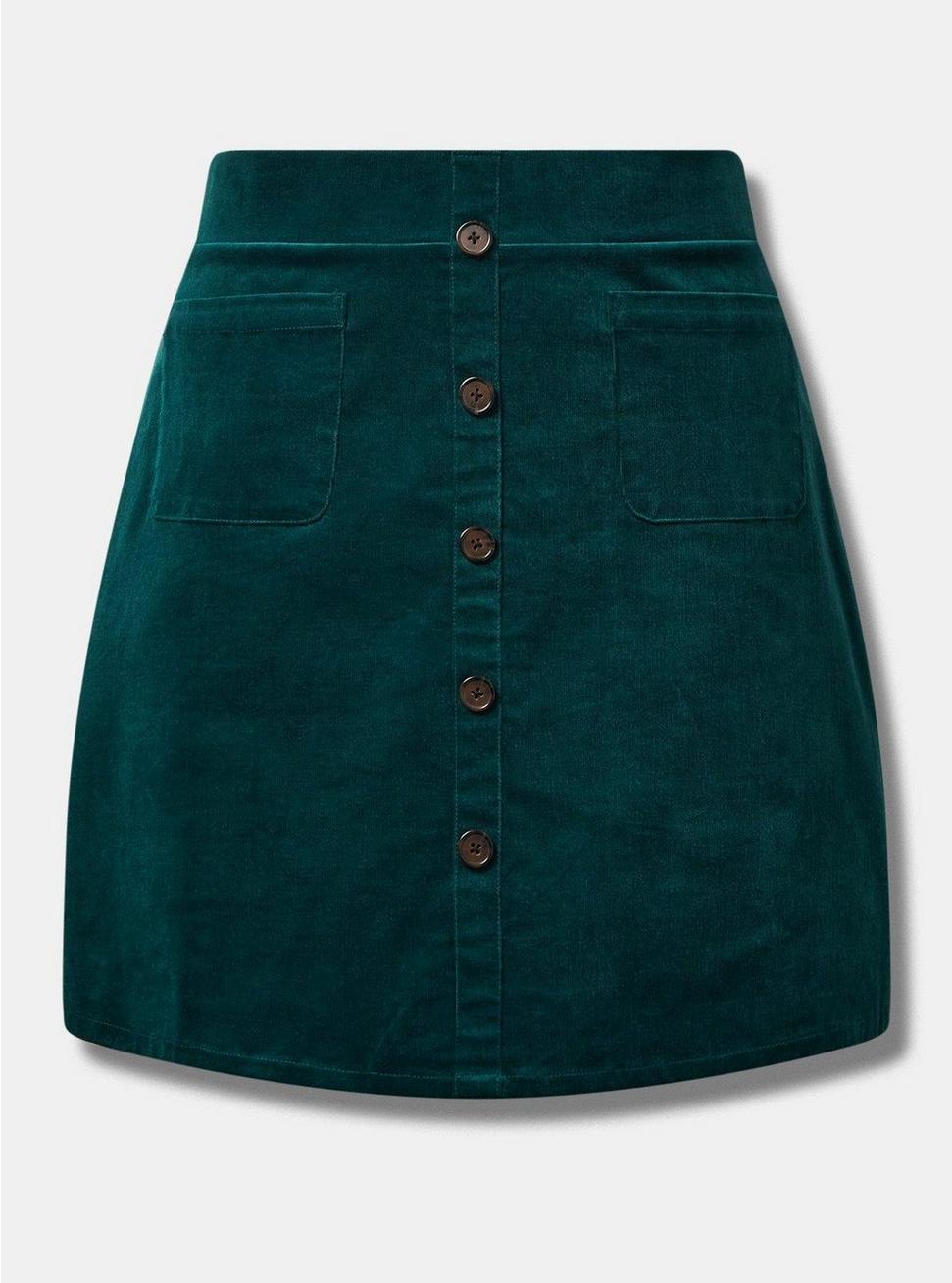 Plus Size Mini Corduroy Button-Front Skirt, BOTANICAL GARDEN, hi-res