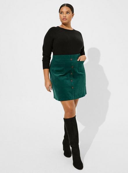 Plus Size Mini Corduroy Button-Front Skirt, BOTANICAL GARDEN, hi-res