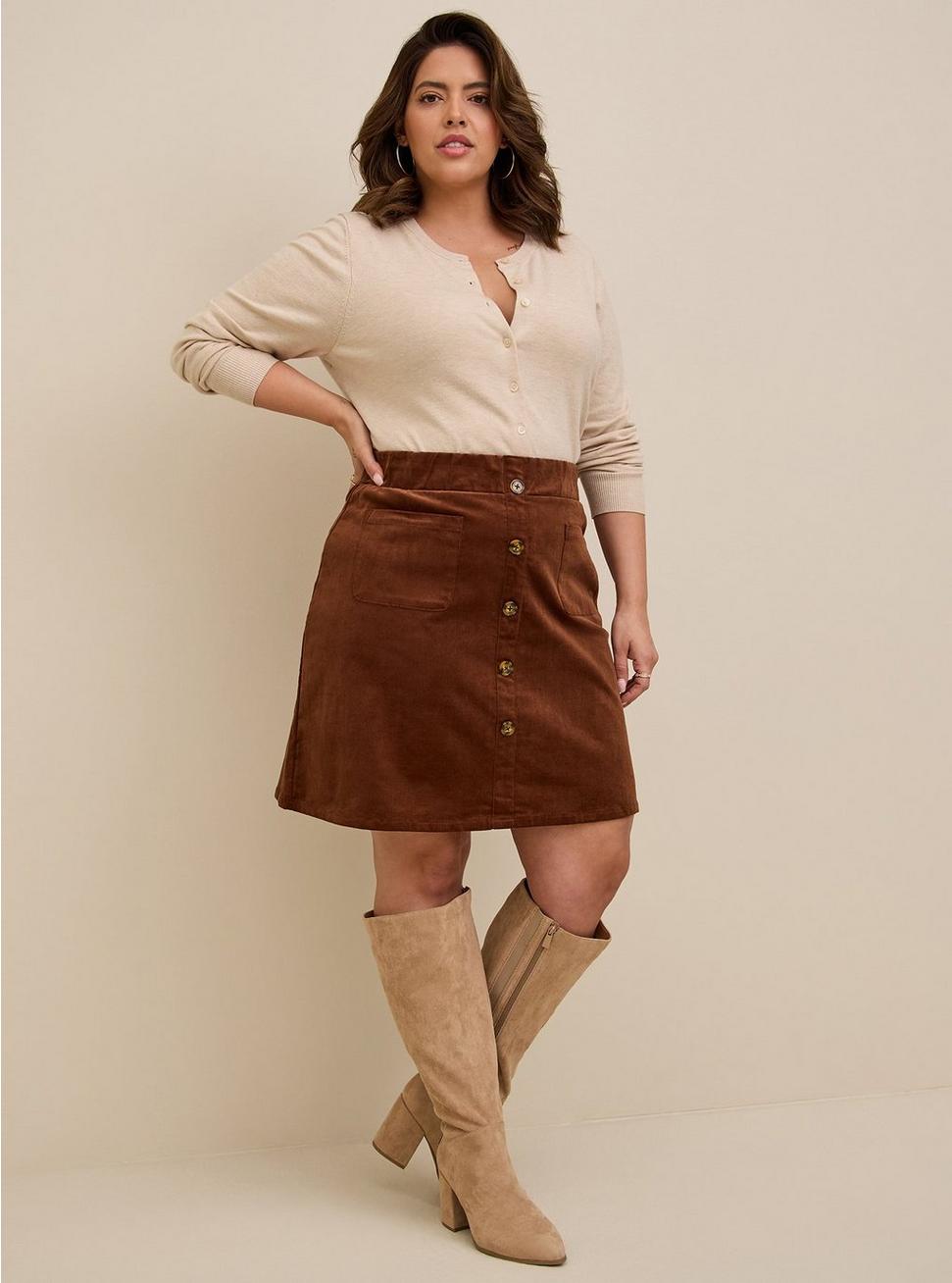 Mini Corduroy Button-Front Skirt, BROWN LIGHT BROWN, hi-res