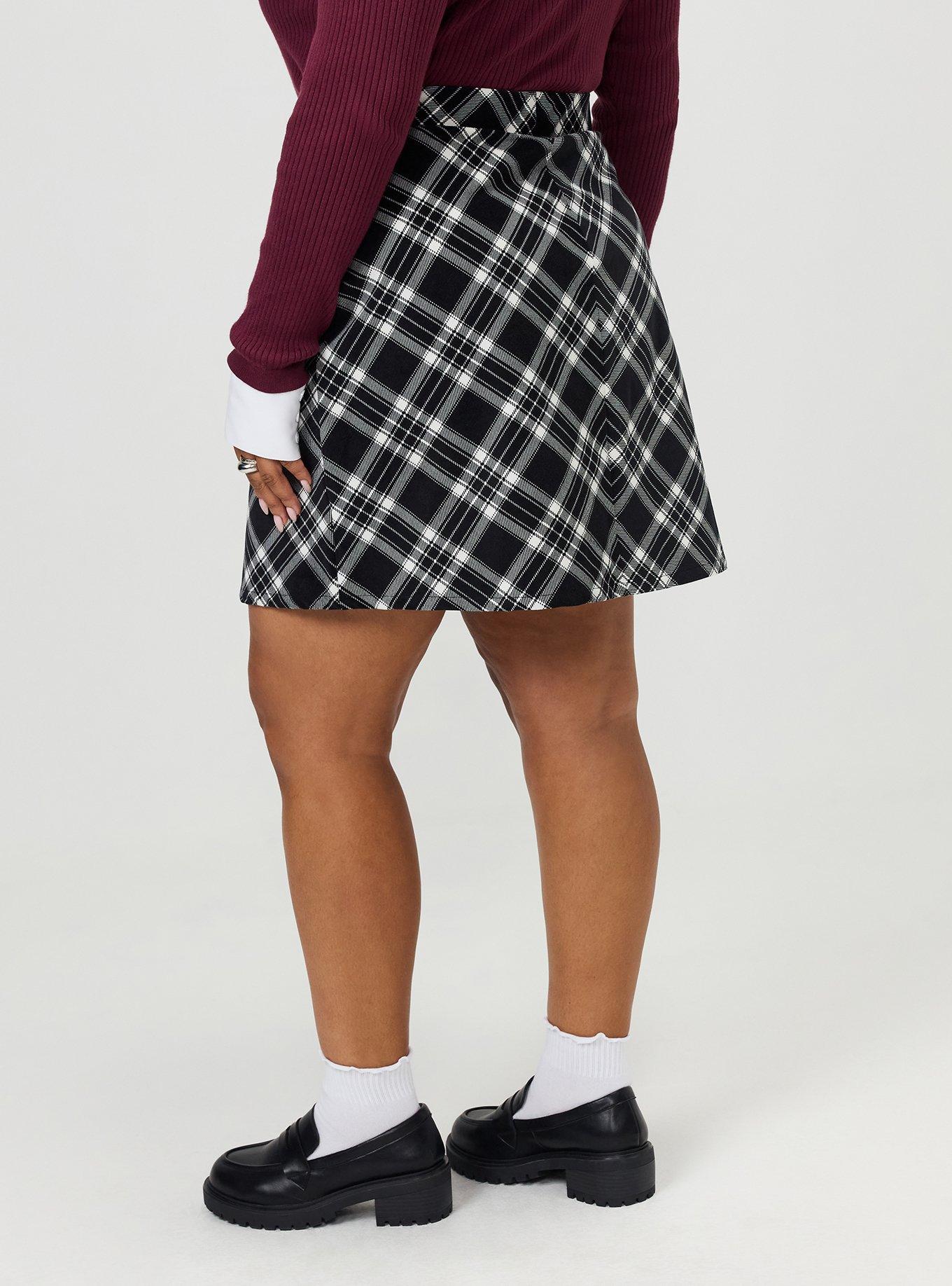Plus Size Corduroy Button-Front Mini Skirt, HARRIET PLAID BLACK, alternate
