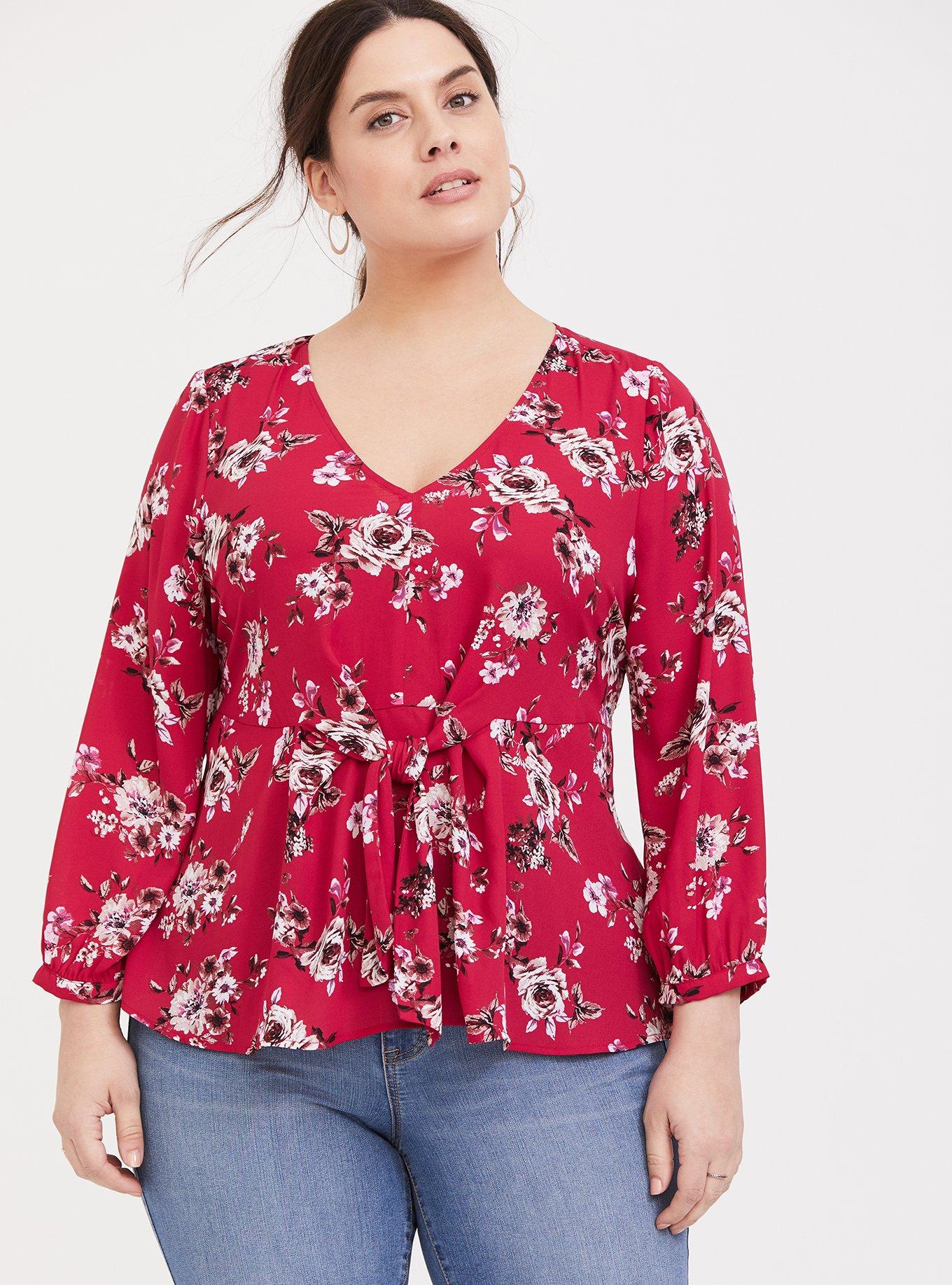 Georgette Tie-Front Blouse, MULTI, hi-res