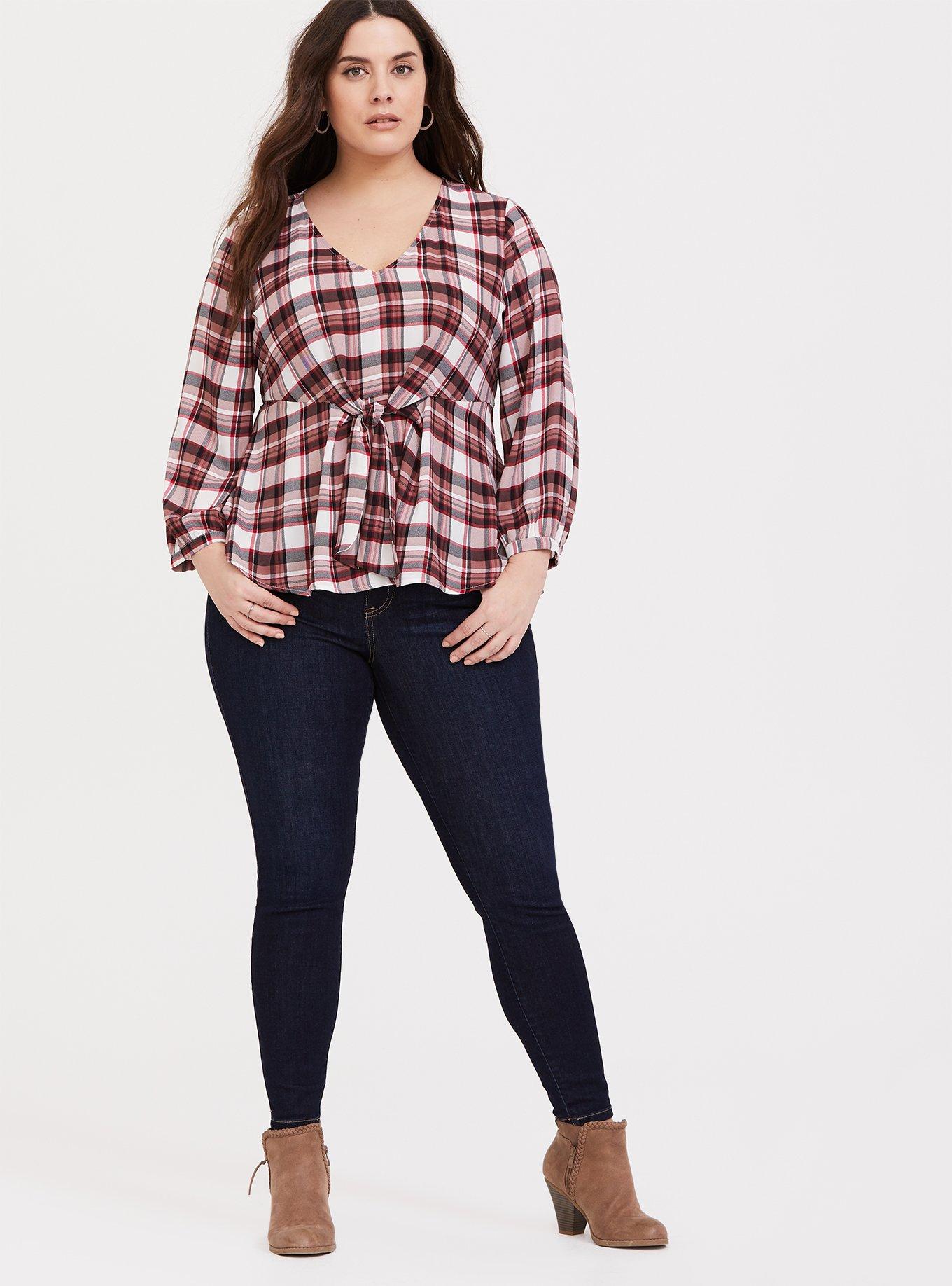 Plus Size Georgette Tie-Front Blouse, WONDERFUL PLAID, alternate