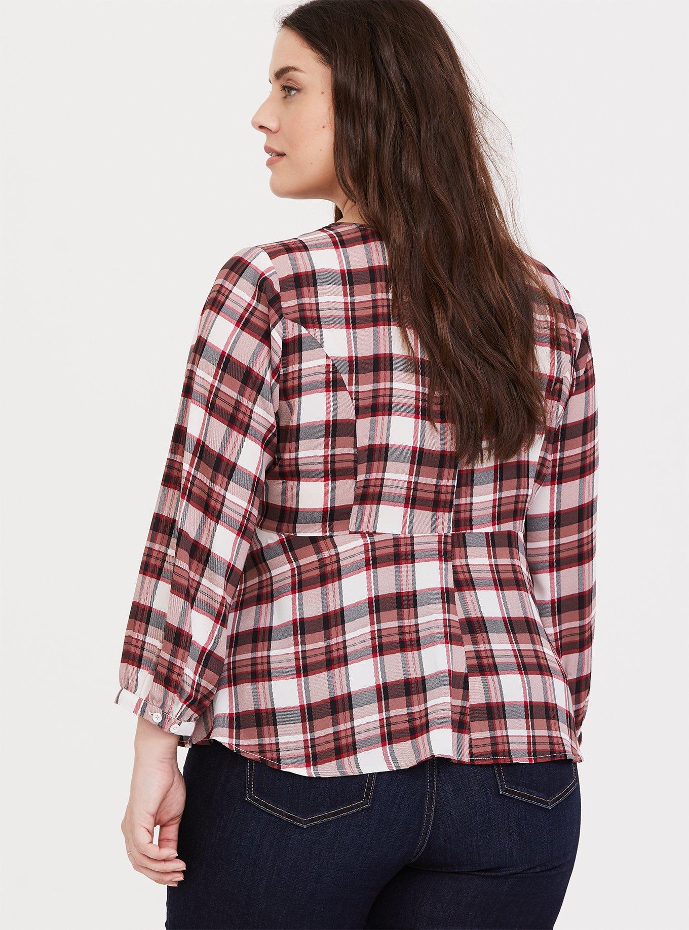 Plus Size Georgette Tie-Front Blouse, WONDERFUL PLAID, alternate