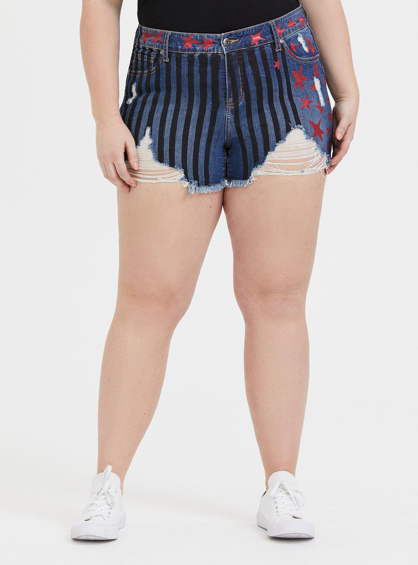 Plus Size Her Universe DC Comics Birds of Prey Harley Quinn Denim Stars Stripes Short Short Torrid