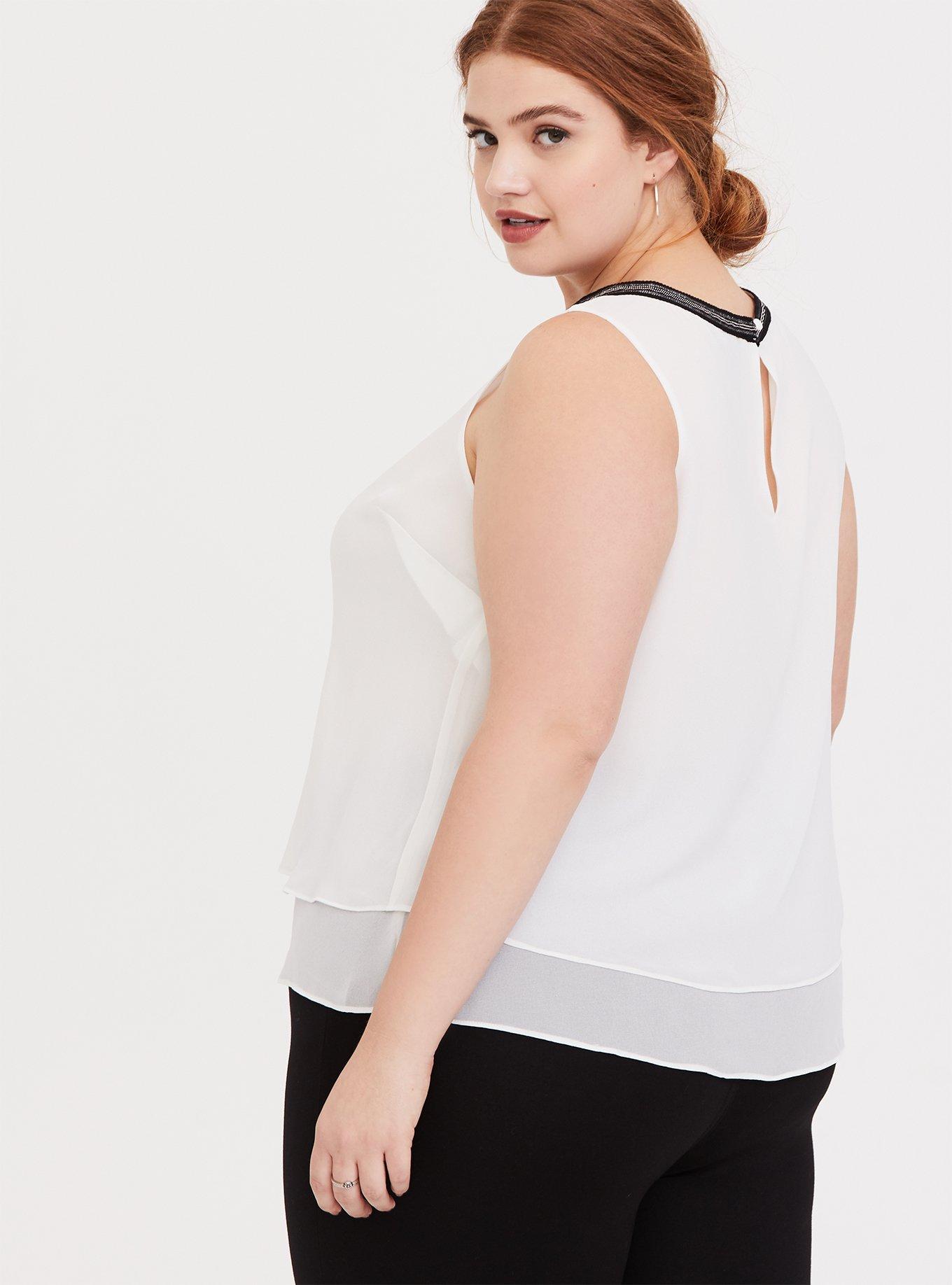 White Chiffon Embellished Double Layer Tank, CLOUD DANCER, alternate
