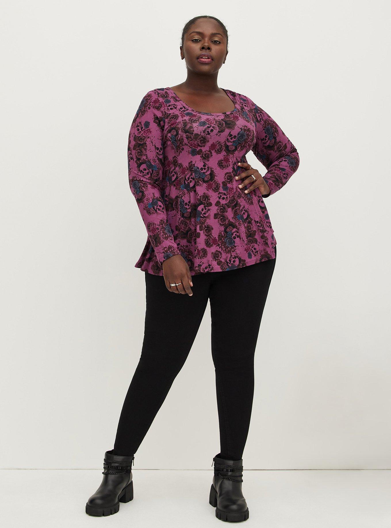 Super Soft Scoop Neck Fit And Flare Long Sleeve Top, PURPLE, alternate