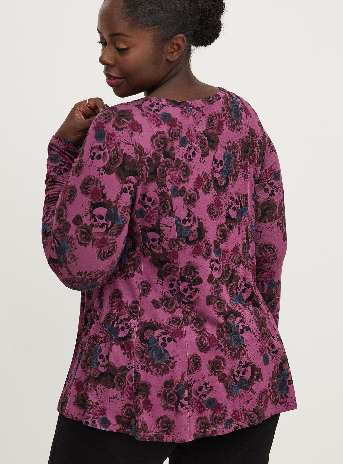 Super Soft Scoop Neck Fit And Flare Long Sleeve Top, PURPLE, alternate