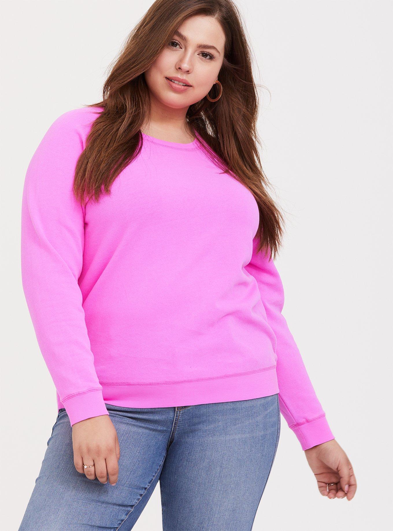 Plus Size - Neon Pink Pullover Raglan Sweatshirt - Torrid