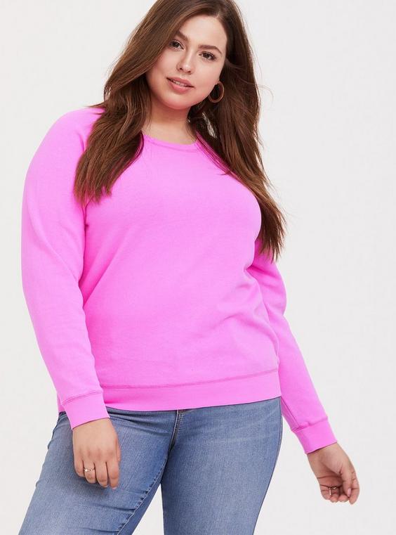 Plus Size - Neon Pink Pullover Raglan Sweatshirt - Torrid Plus Size - Neon Pink Pullover Raglan Sweatshirt - Torrid