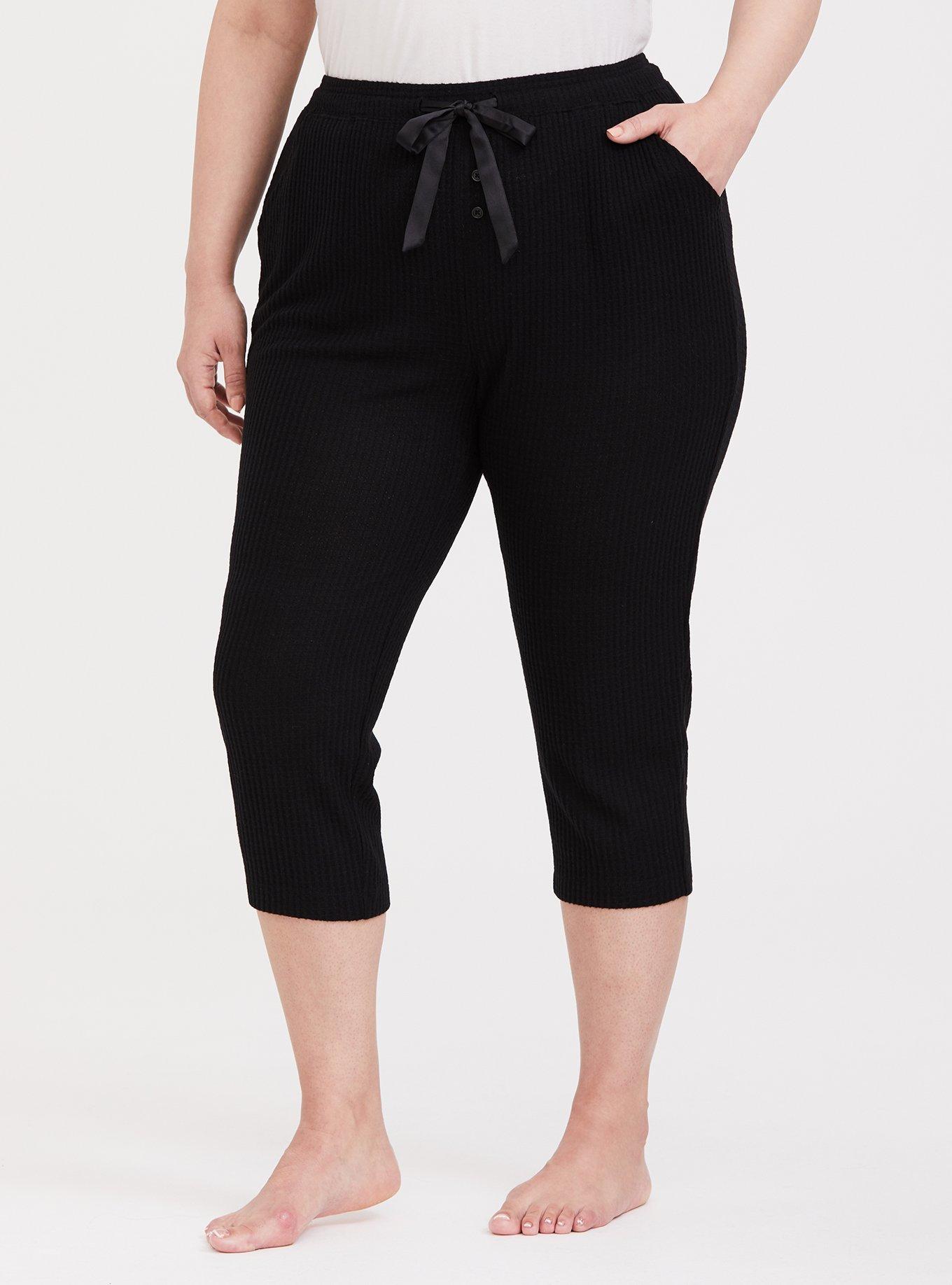 Waffle Crop Sleep Pant, DEEP BLACK, alternate
