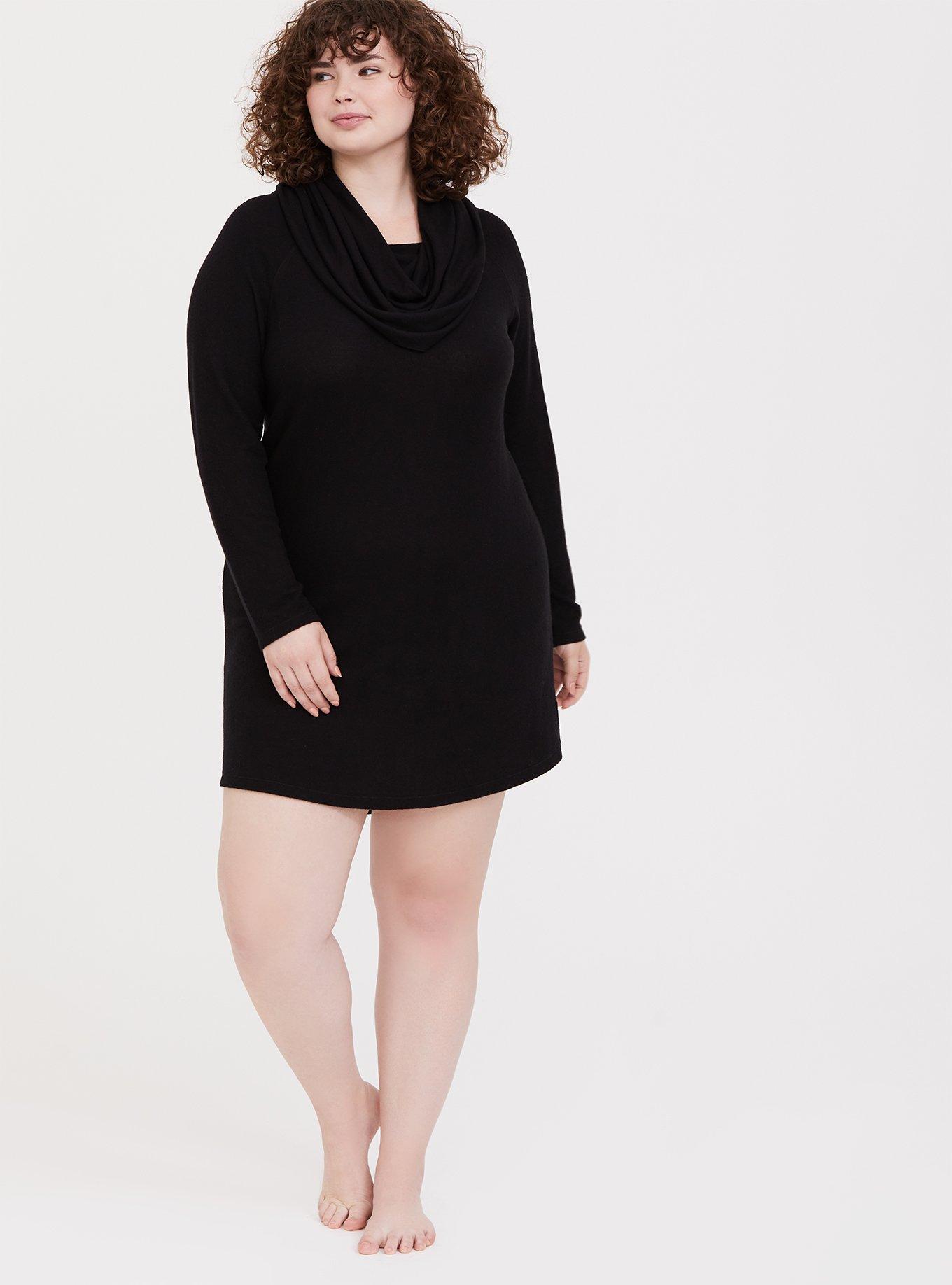 Jersey Cowl Neck Sleep Tunic Gown, DEEP BLACK, alternate