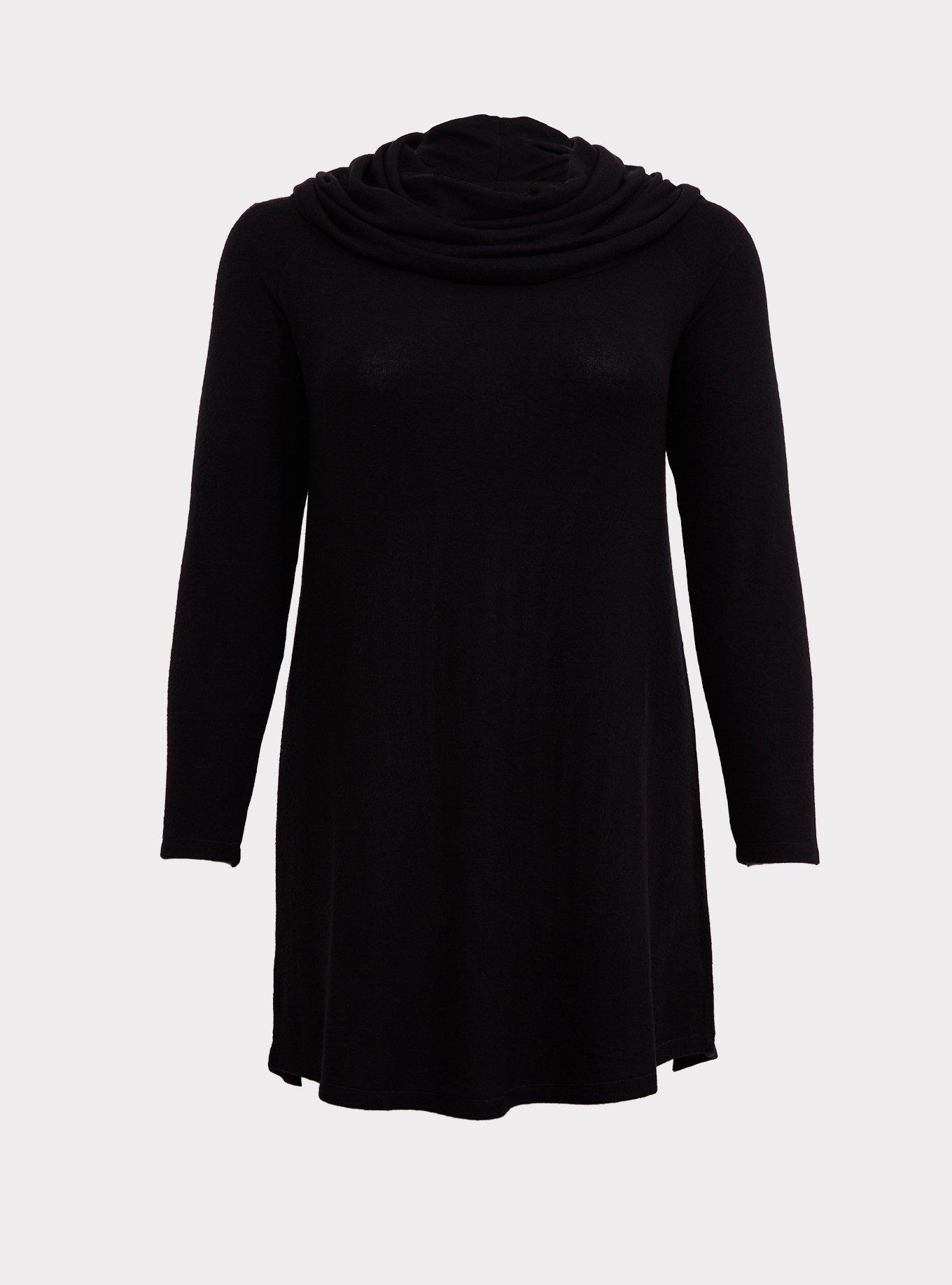 Jersey Cowl Neck Sleep Tunic Gown, DEEP BLACK, hi-res