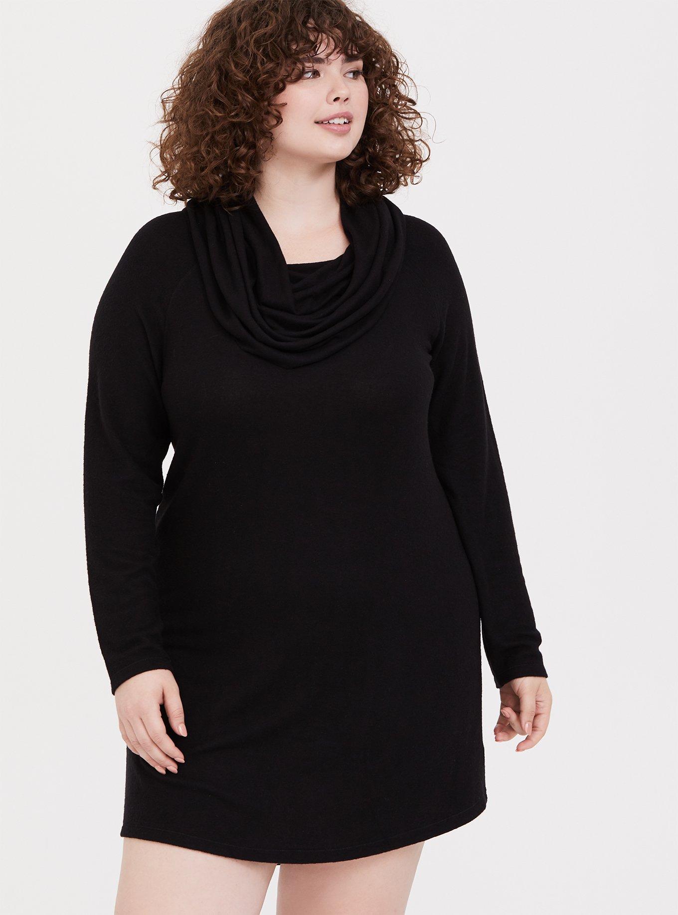 Jersey Cowl Neck Sleep Tunic Gown, DEEP BLACK, hi-res