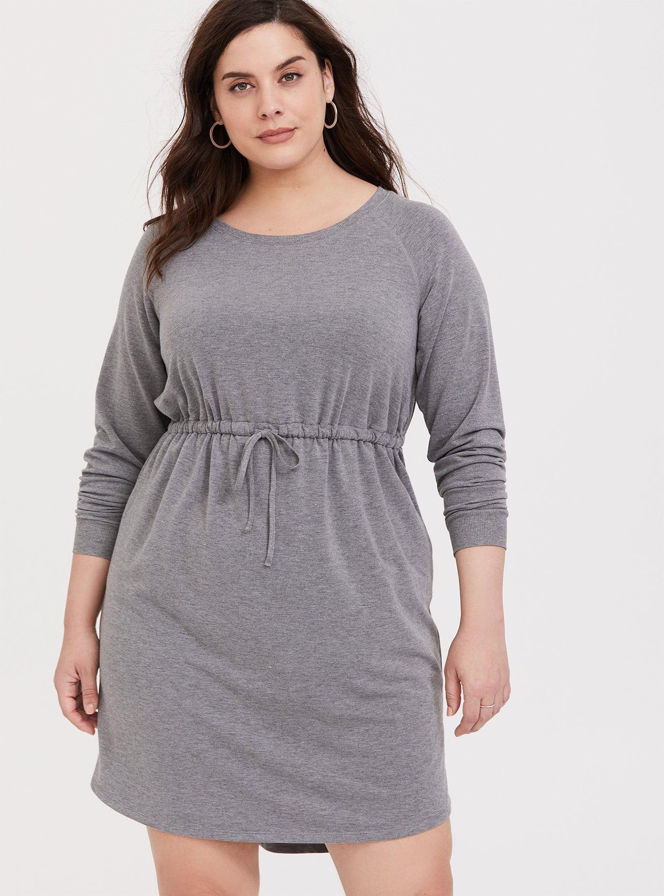 Plus Size - Light Grey Terry Drawstring Dress - Torrid