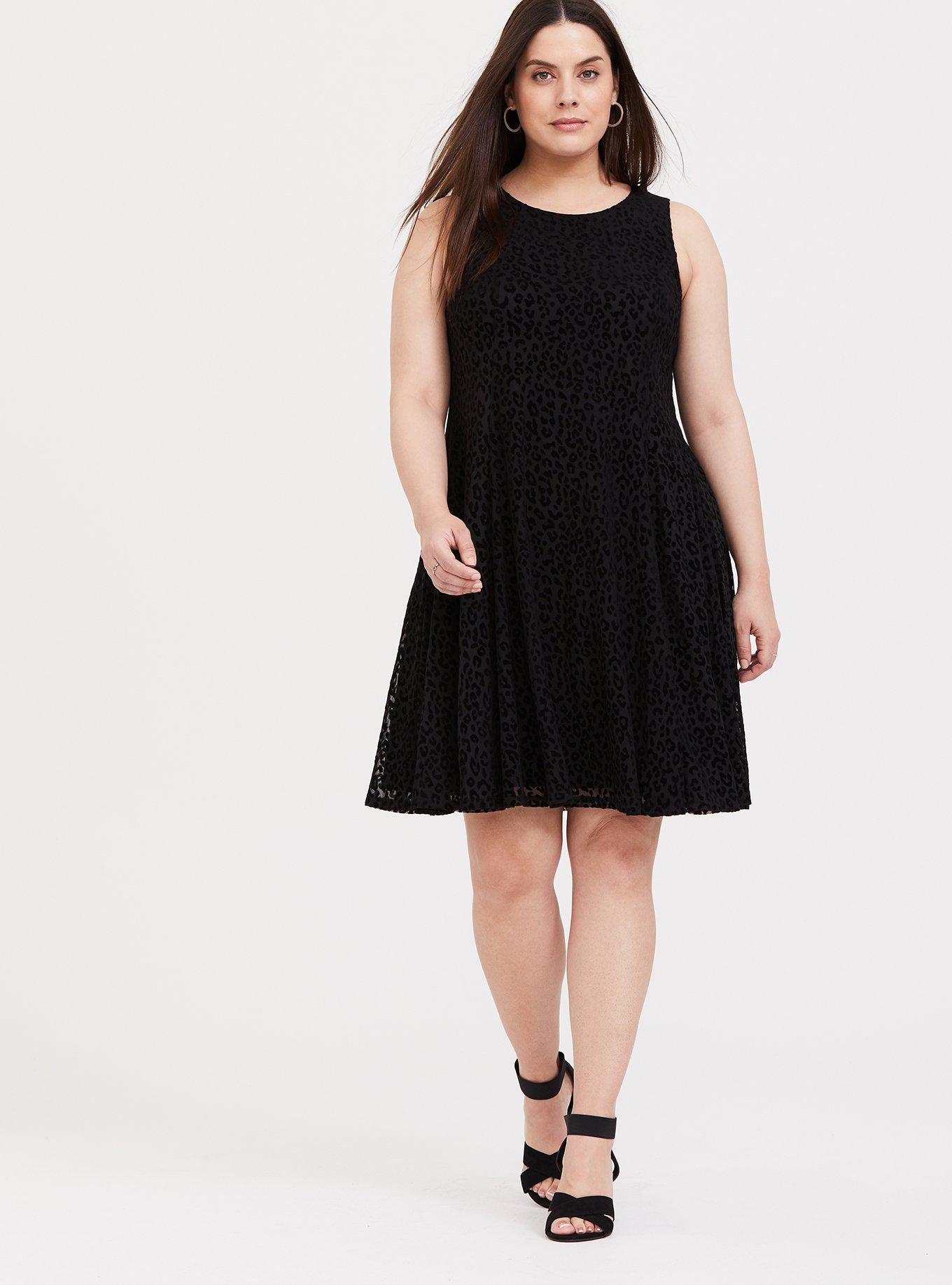 Black Mesh Flocked Leopard Trapeze Dress, DEEP BLACK, alternate