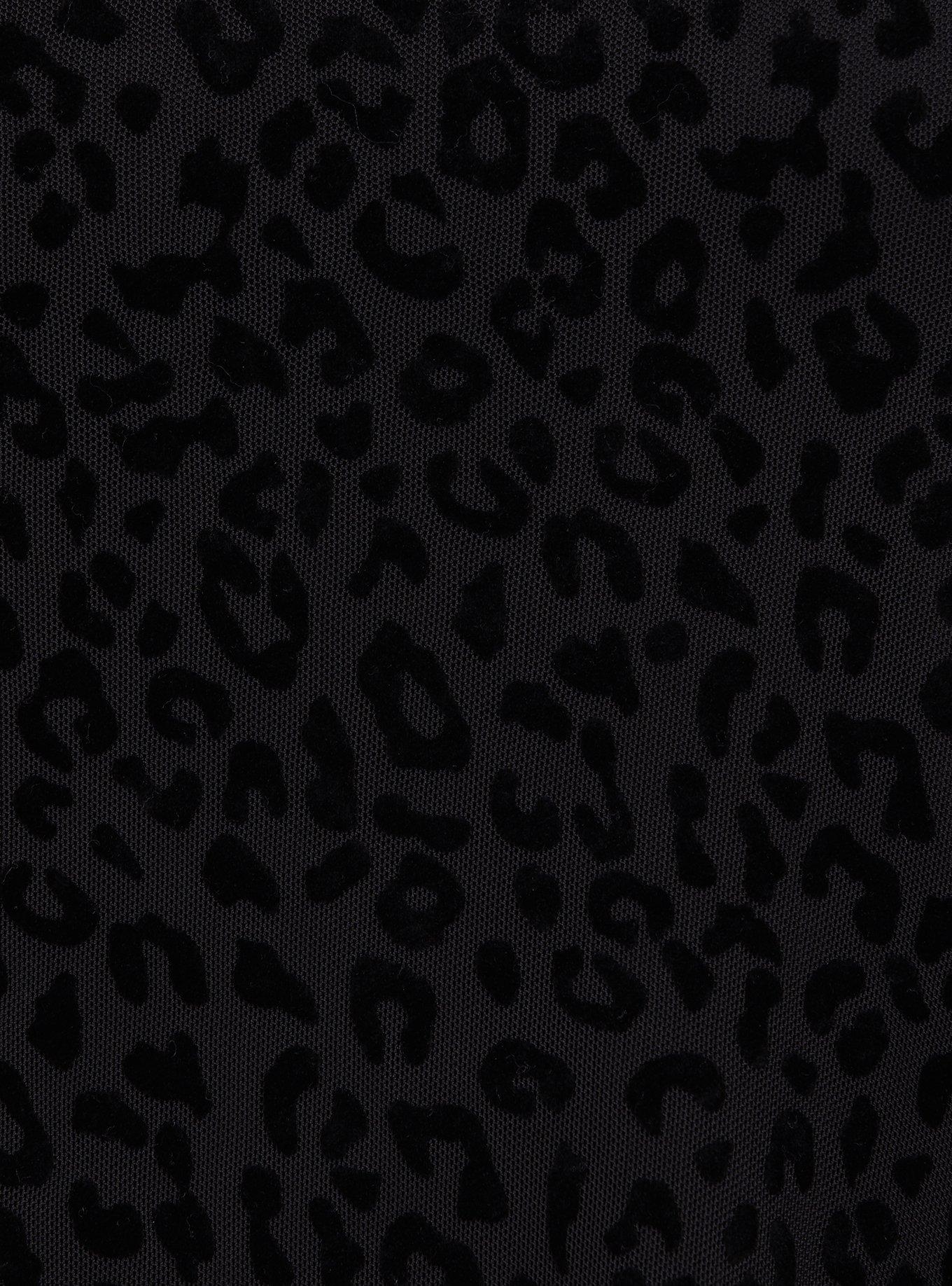 Black Mesh Flocked Leopard Trapeze Dress, DEEP BLACK, alternate