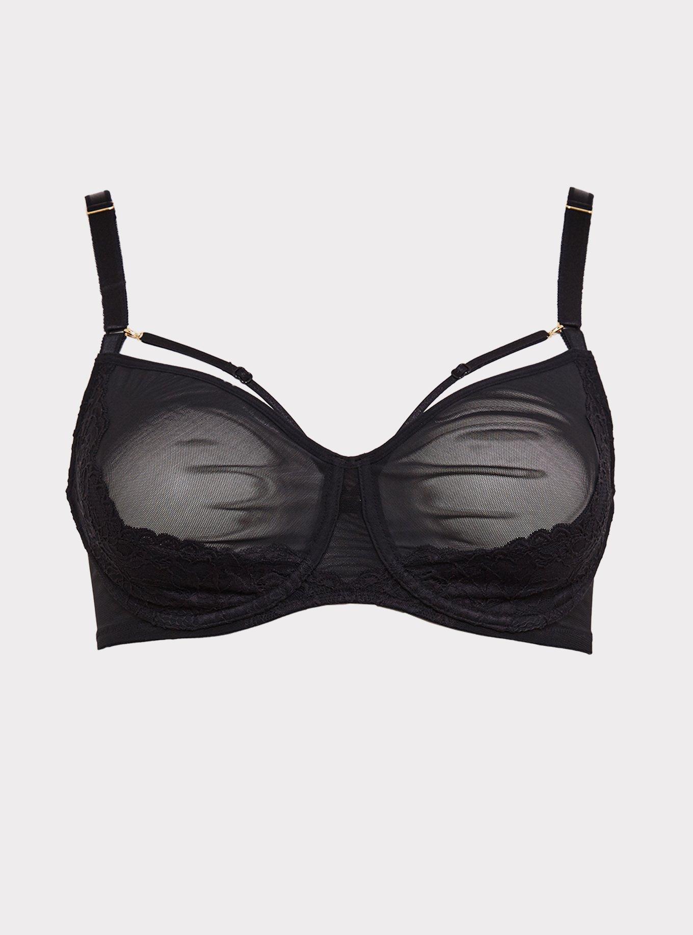 T-Shirt Unlined Mesh Strappy Ballet Back Bra, RICH BLACK, hi-res