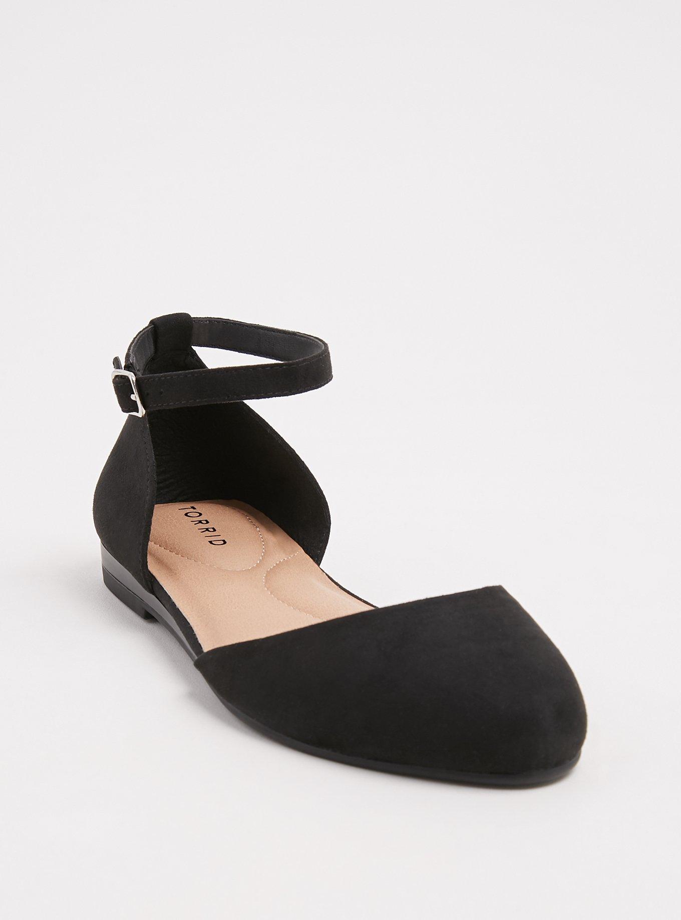 Plus Size Black Faux Suede Ankle Strap Flat (WW), , hi-res