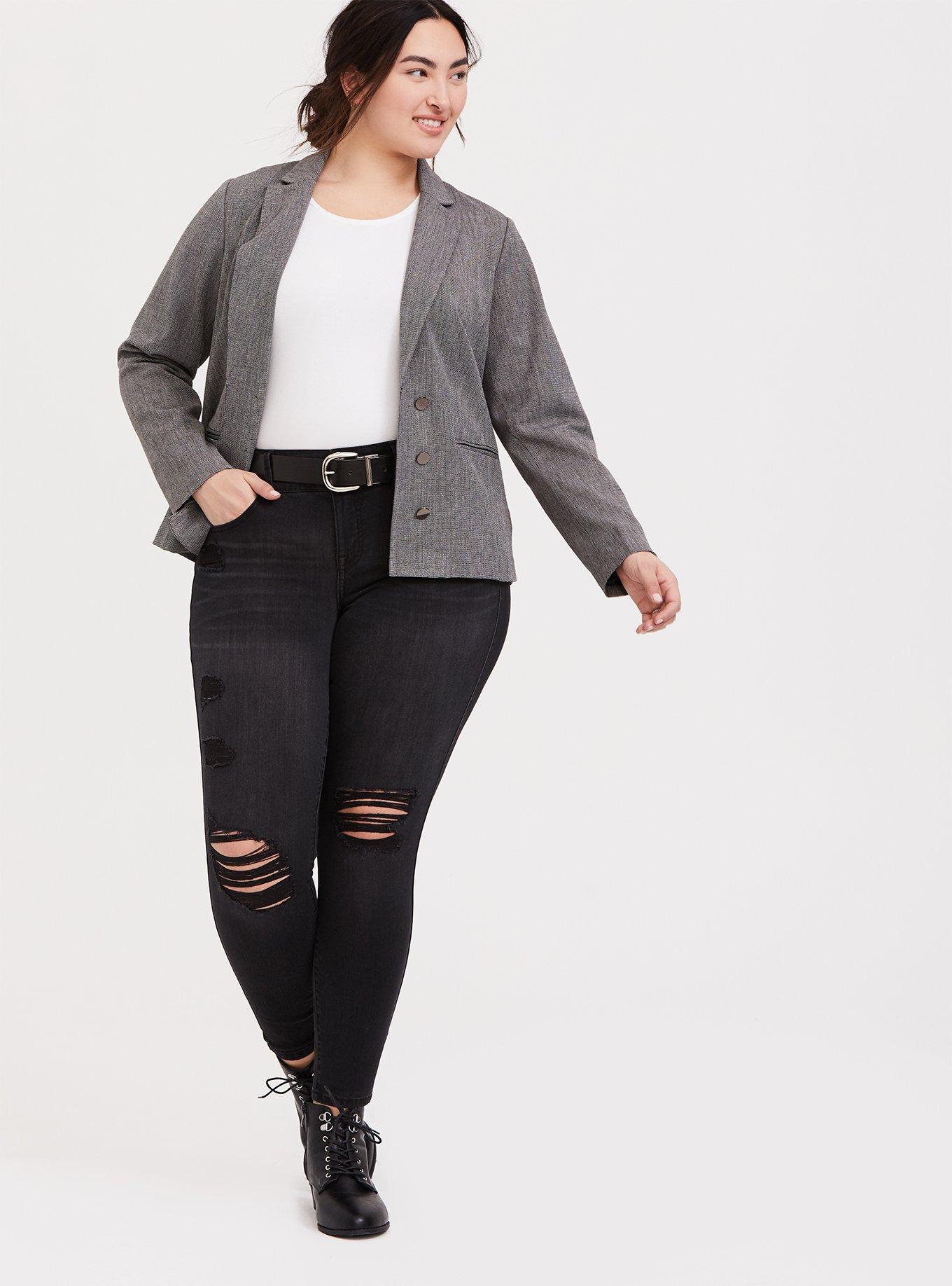 Plus Size Black White Tweed Textured Blazer Torrid