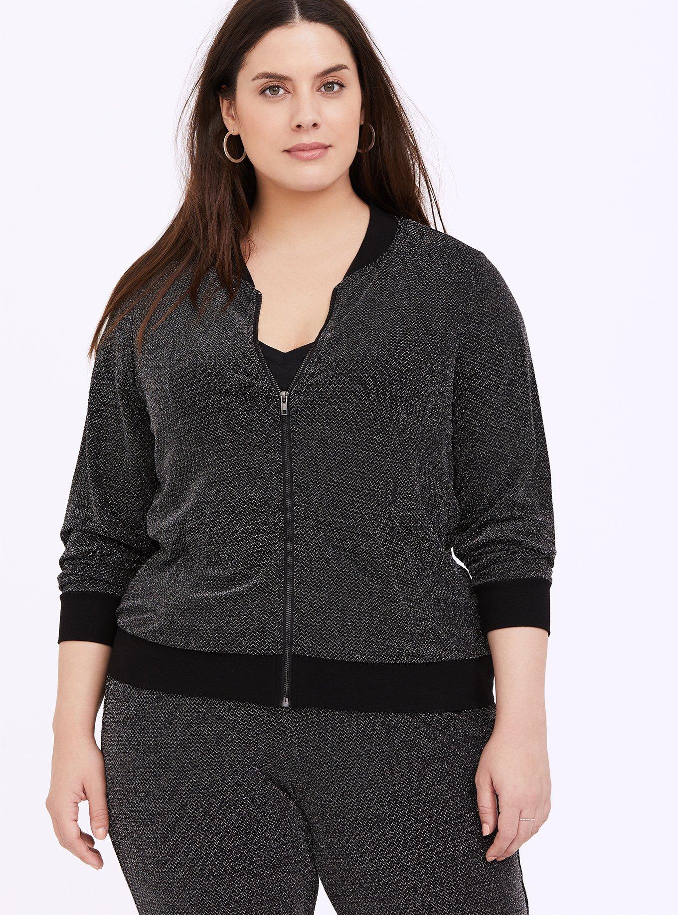 Knit Lurex Bomber, BLACK, alternate