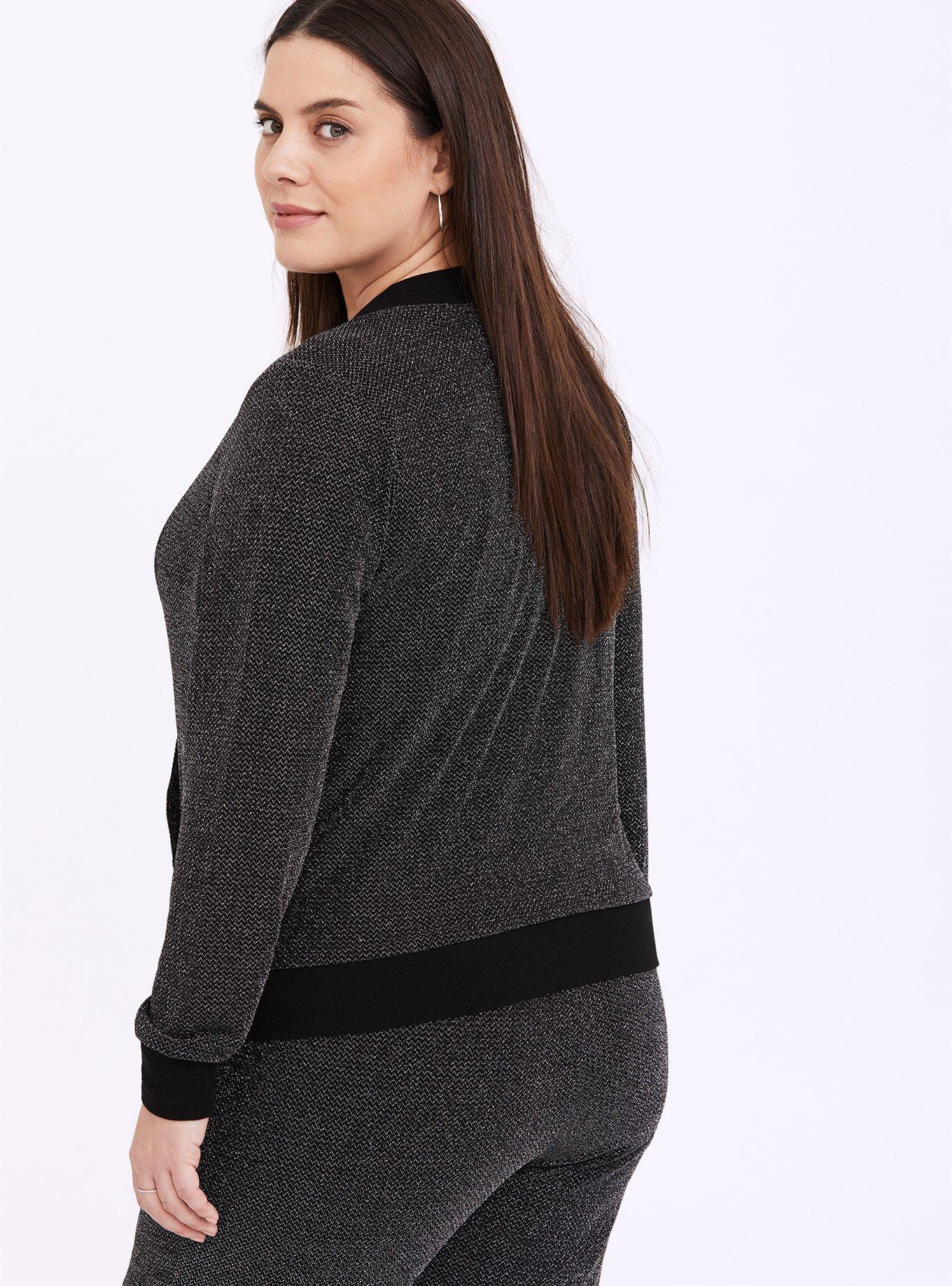 Knit Lurex Bomber, BLACK, alternate