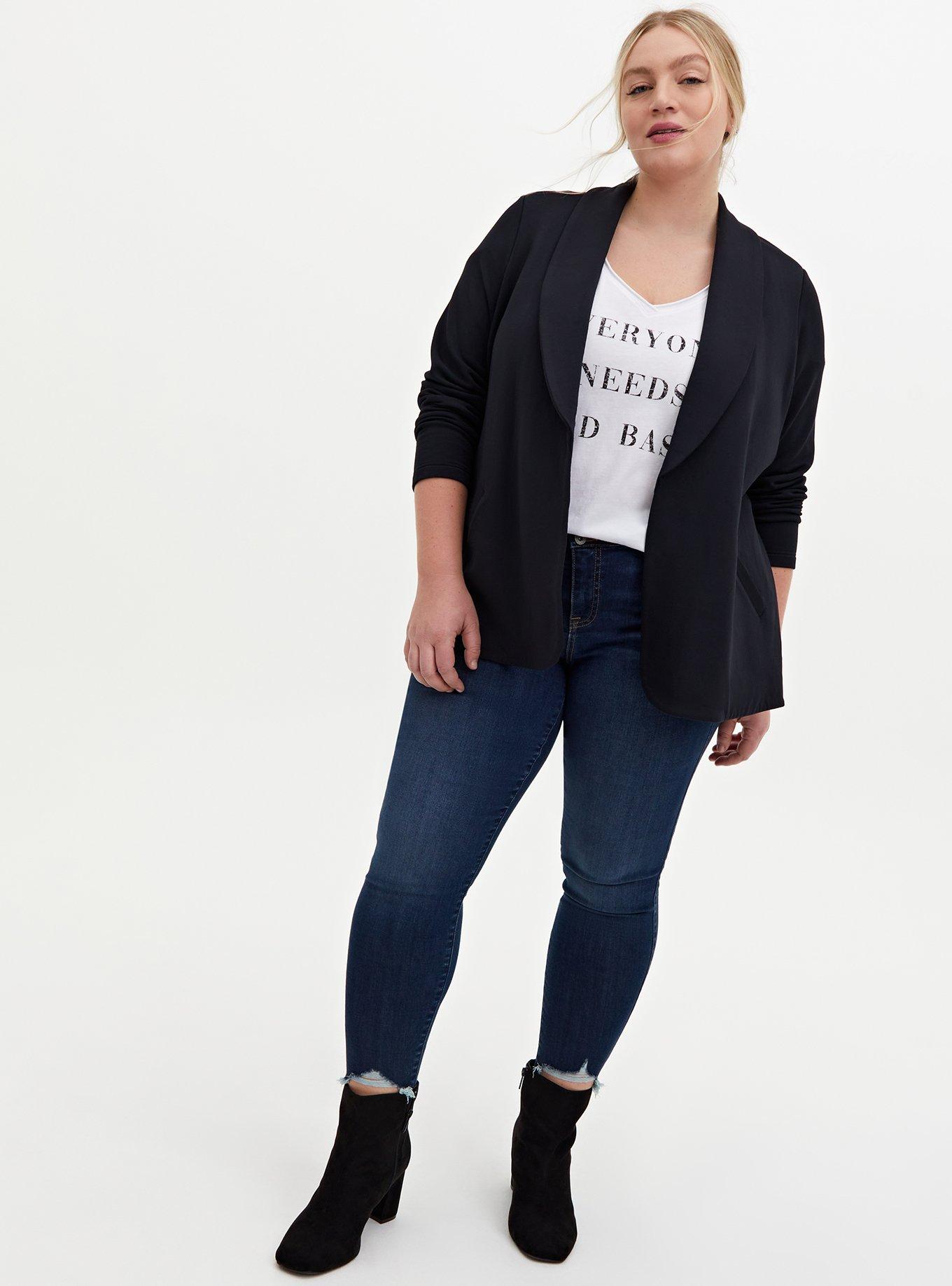 Knit Tie Waist Blazer, DEEP BLACK, alternate